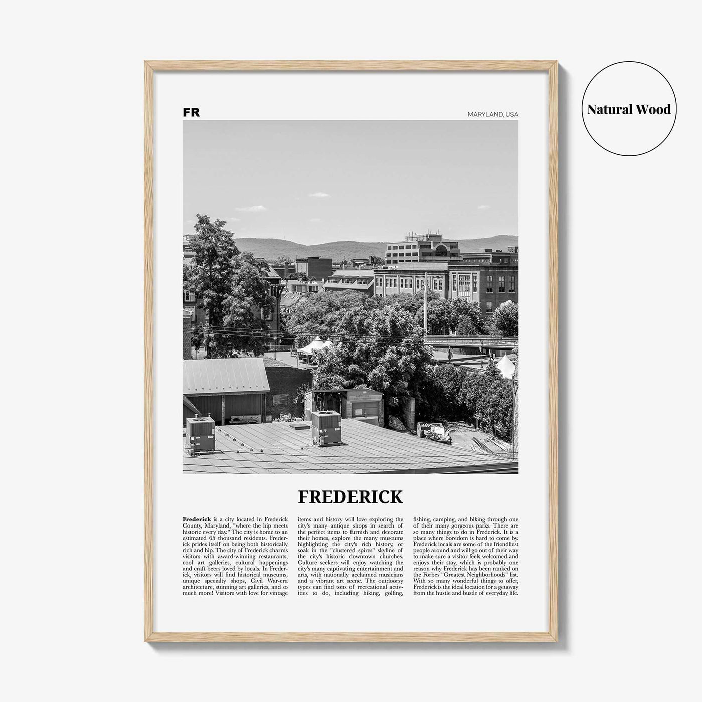 Frederick Print Black and White, Frederick Wall Art, Frederick Poster, Frederick Photo, Frederick Wall Décor, Maryland, USA, United States