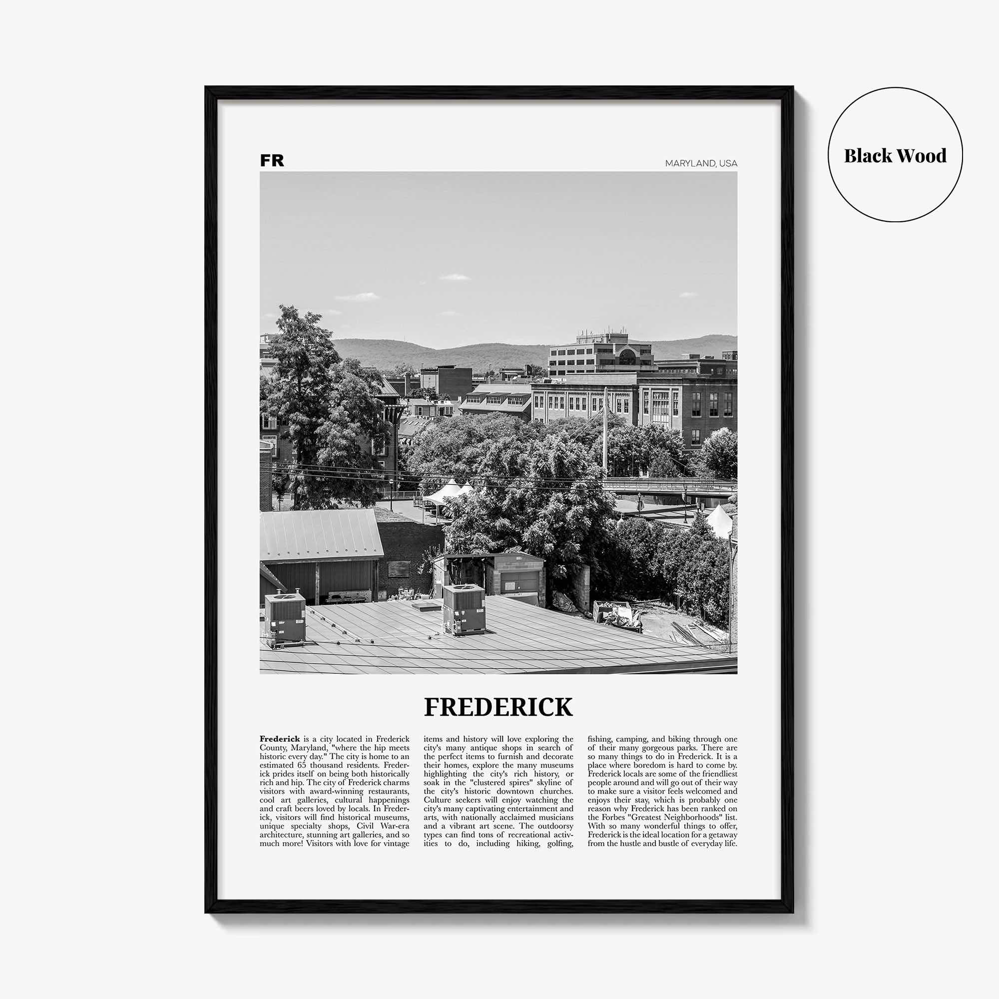 Frederick Print Black and White, Frederick Wall Art, Frederick Poster, Frederick Photo, Frederick Wall Décor, Maryland, USA, United States