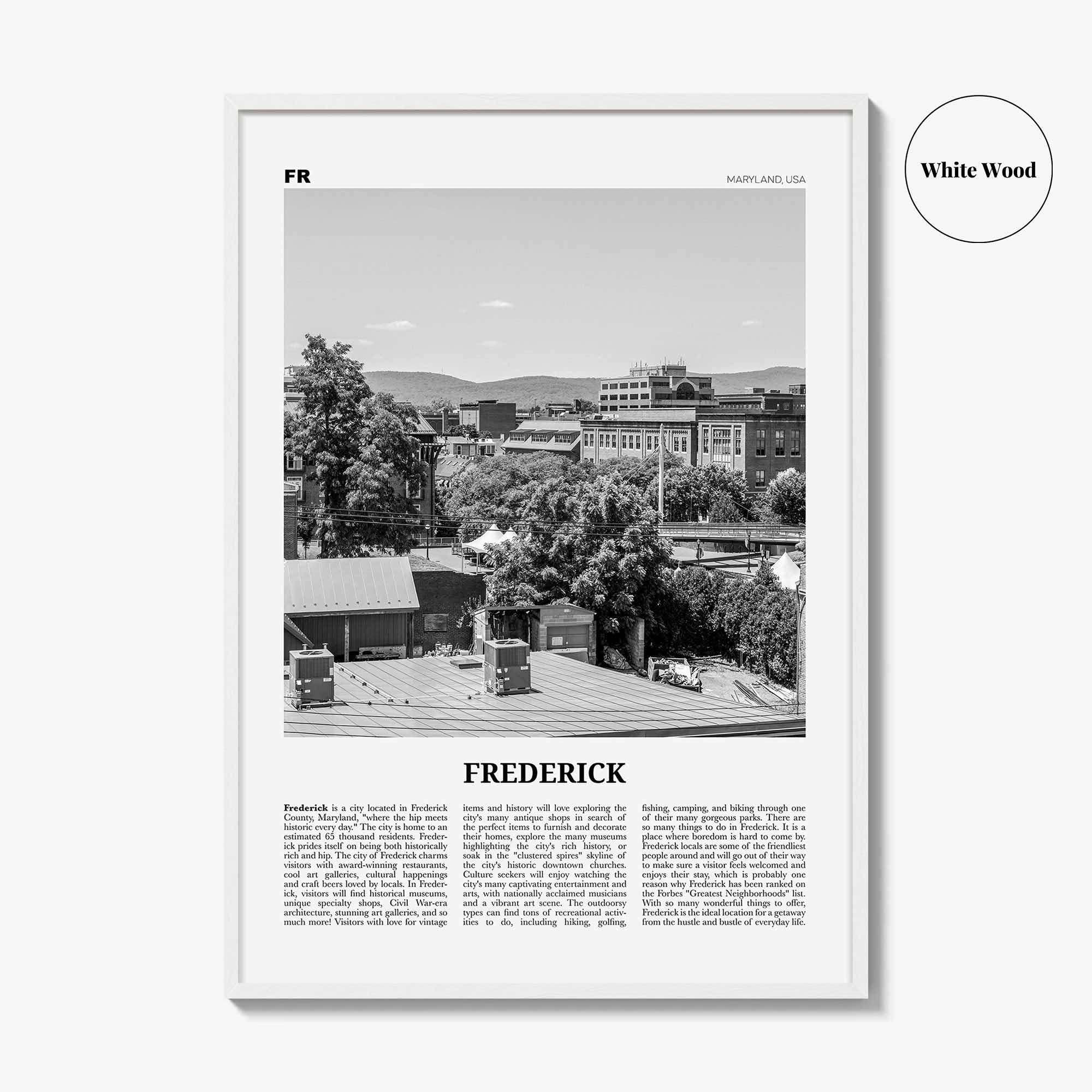 Frederick Print Black and White, Frederick Wall Art, Frederick Poster, Frederick Photo, Frederick Wall Décor, Maryland, USA, United States