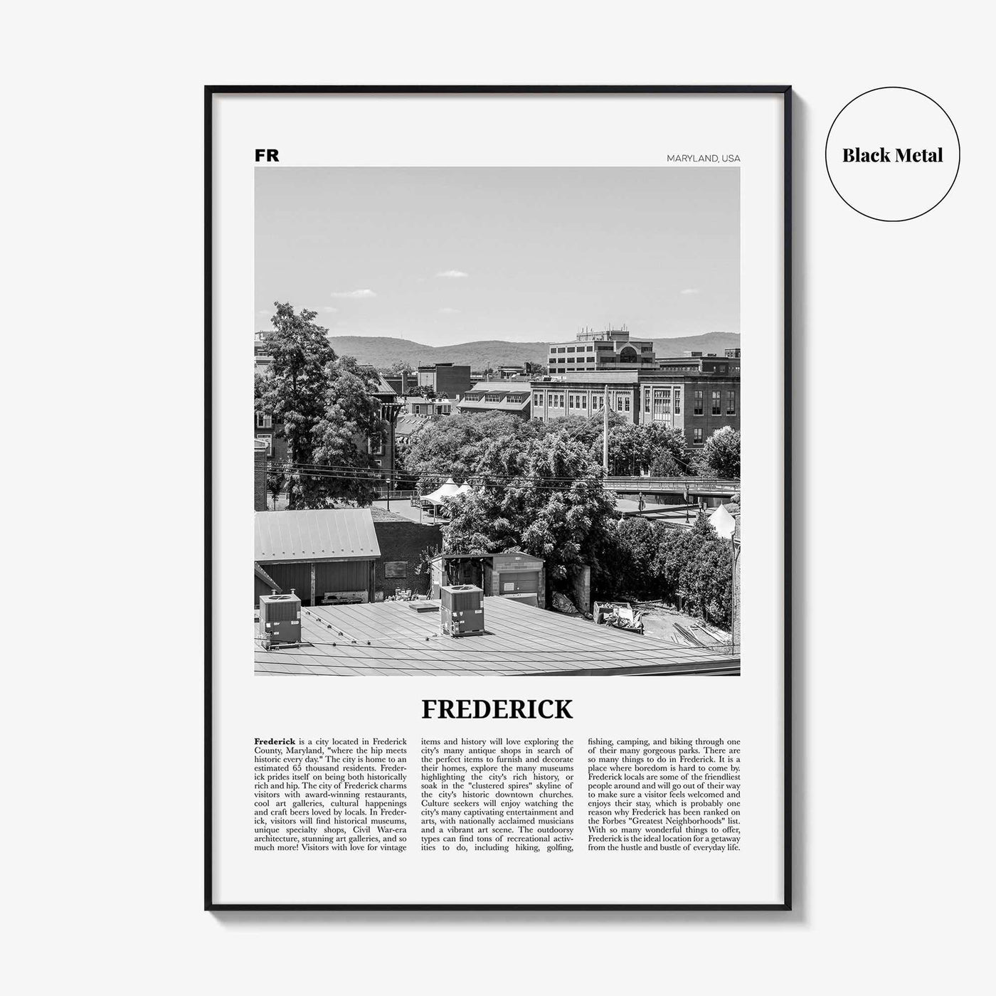 Frederick Print Black and White, Frederick Wall Art, Frederick Poster, Frederick Photo, Frederick Wall Décor, Maryland, USA, United States