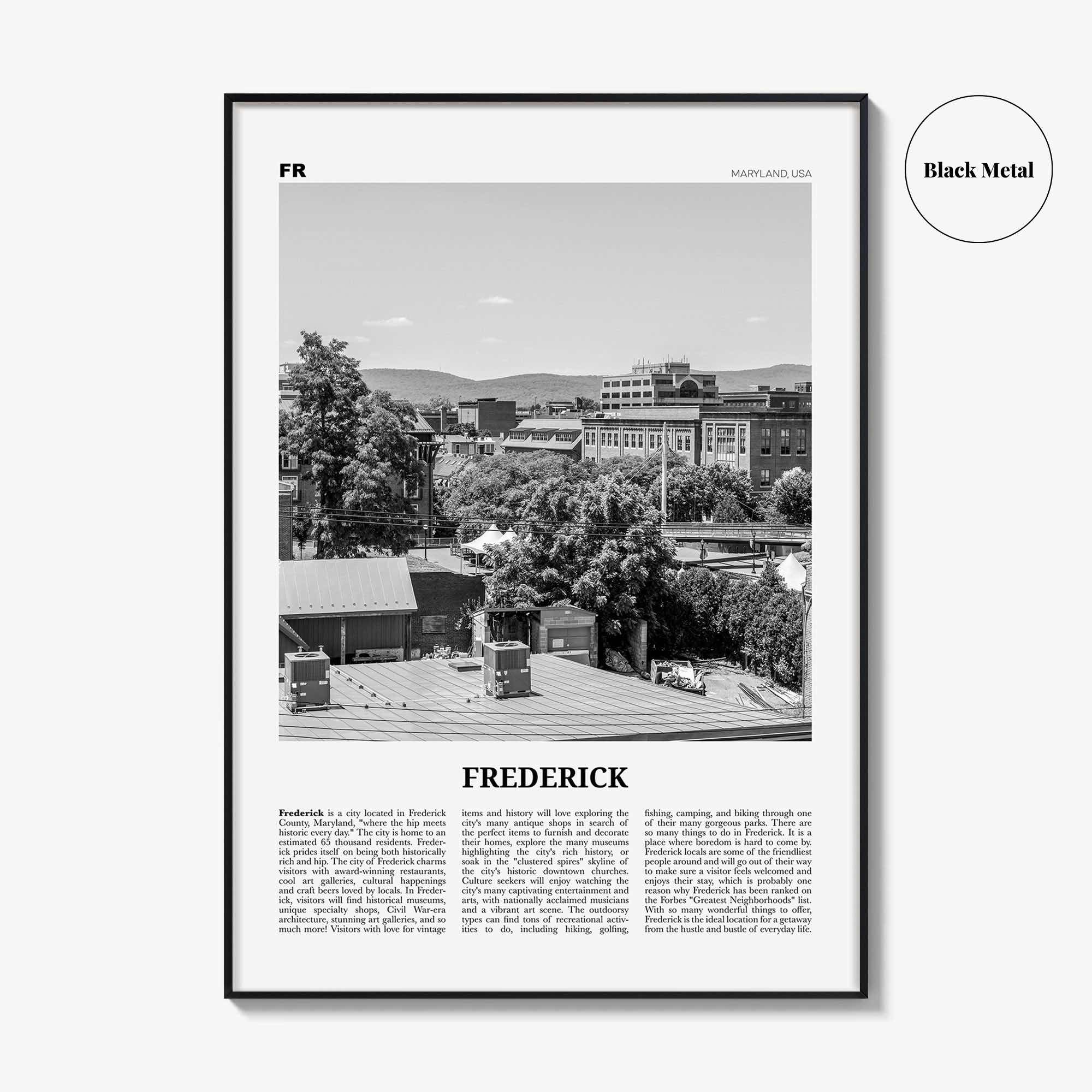 Frederick Print Black and White, Frederick Wall Art, Frederick Poster, Frederick Photo, Frederick Wall Décor, Maryland, USA, United States