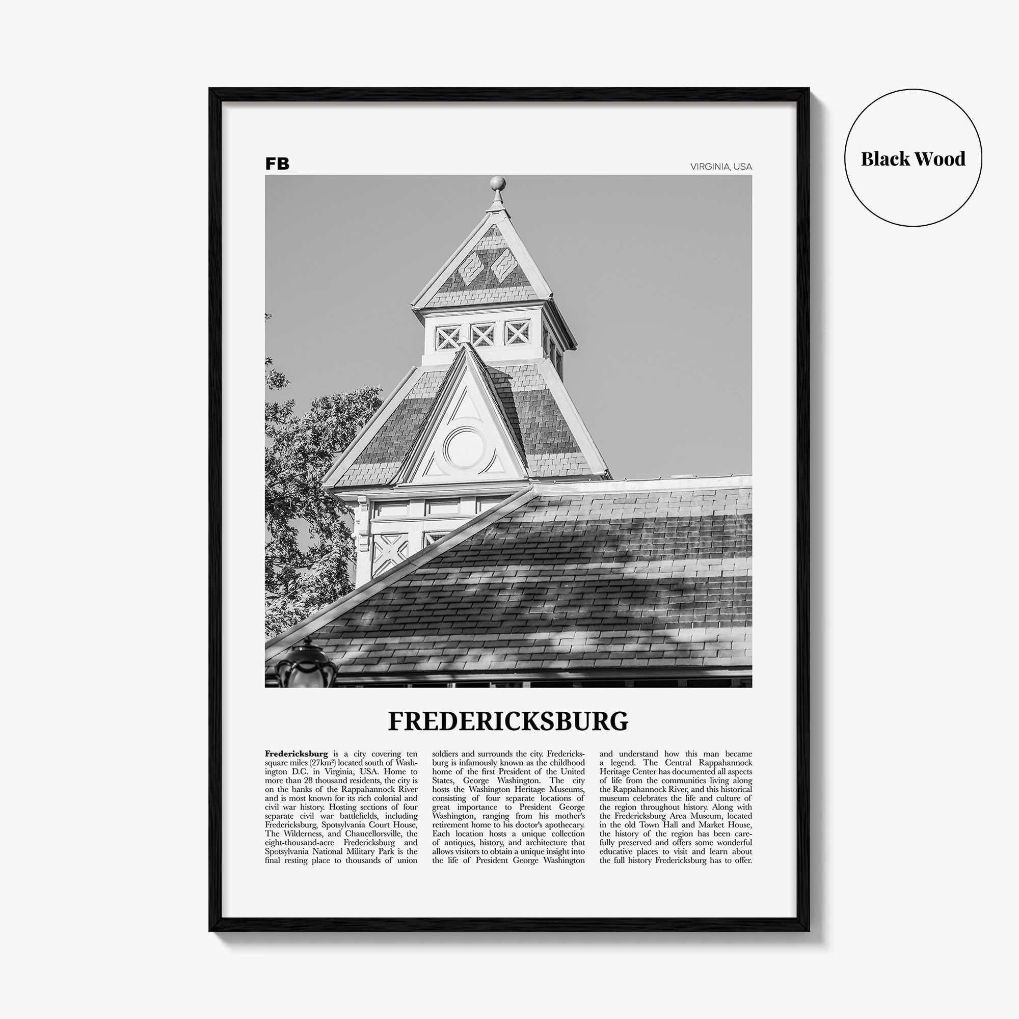 Fredericksburg Print Black and White, Fredericksburg Wall Art, Fredericksburg Poster, Fredericksburg Photo, Fredericksburg Map