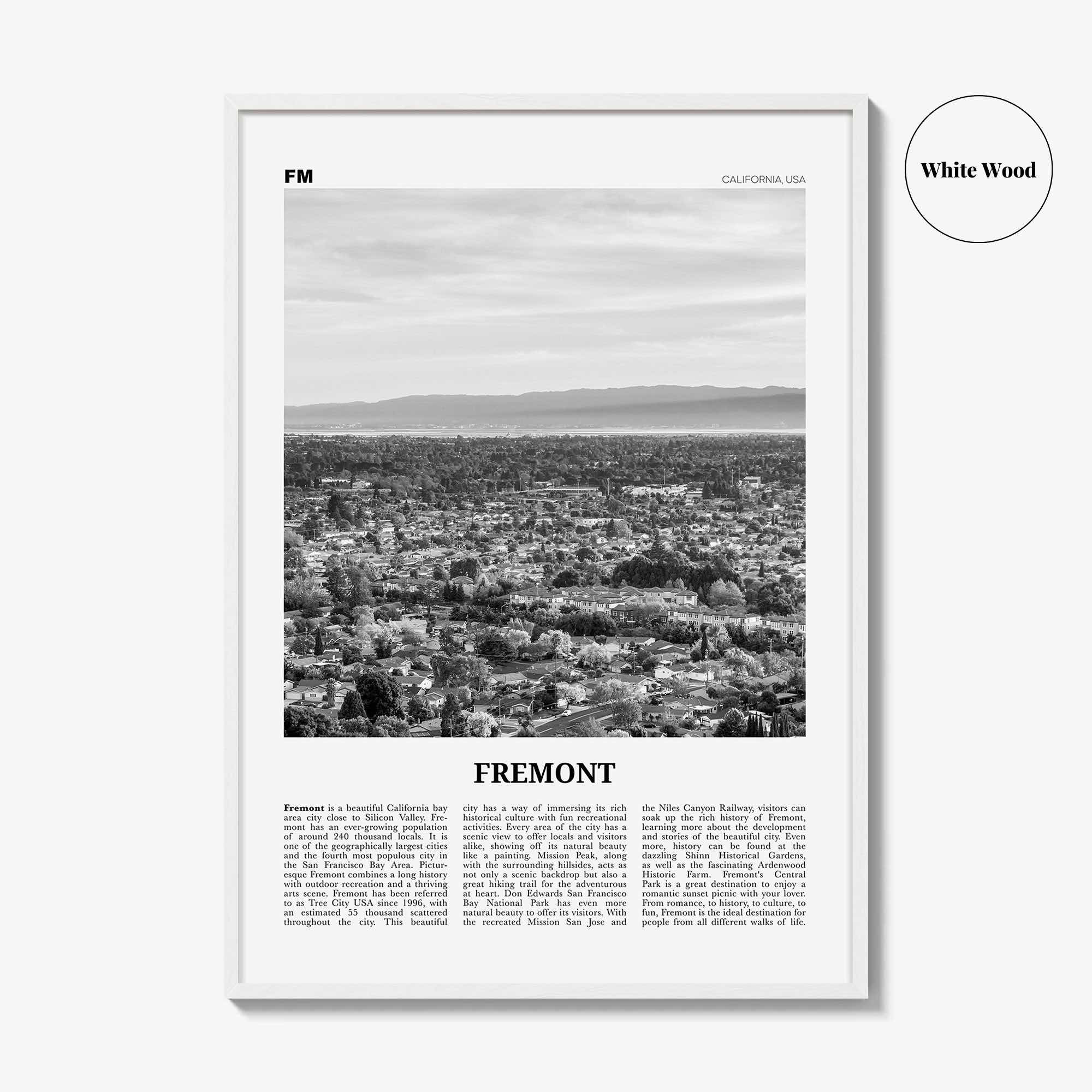 Fremont Print Black and White, Fremont Wall Art, Fremont Poster, Fremont Photo, Fremont Wall Decor, California, USA, United States