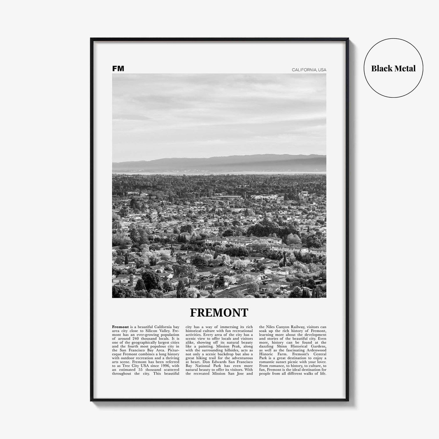 Fremont Print Black and White, Fremont Wall Art, Fremont Poster, Fremont Photo, Fremont Wall Decor, California, USA, United States