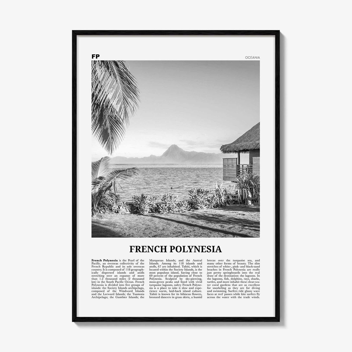 French Polynesia Print Black and White, French Polynesia Wall Art, French Polynesia Poster, French Polynesia Photo, French Polynesia