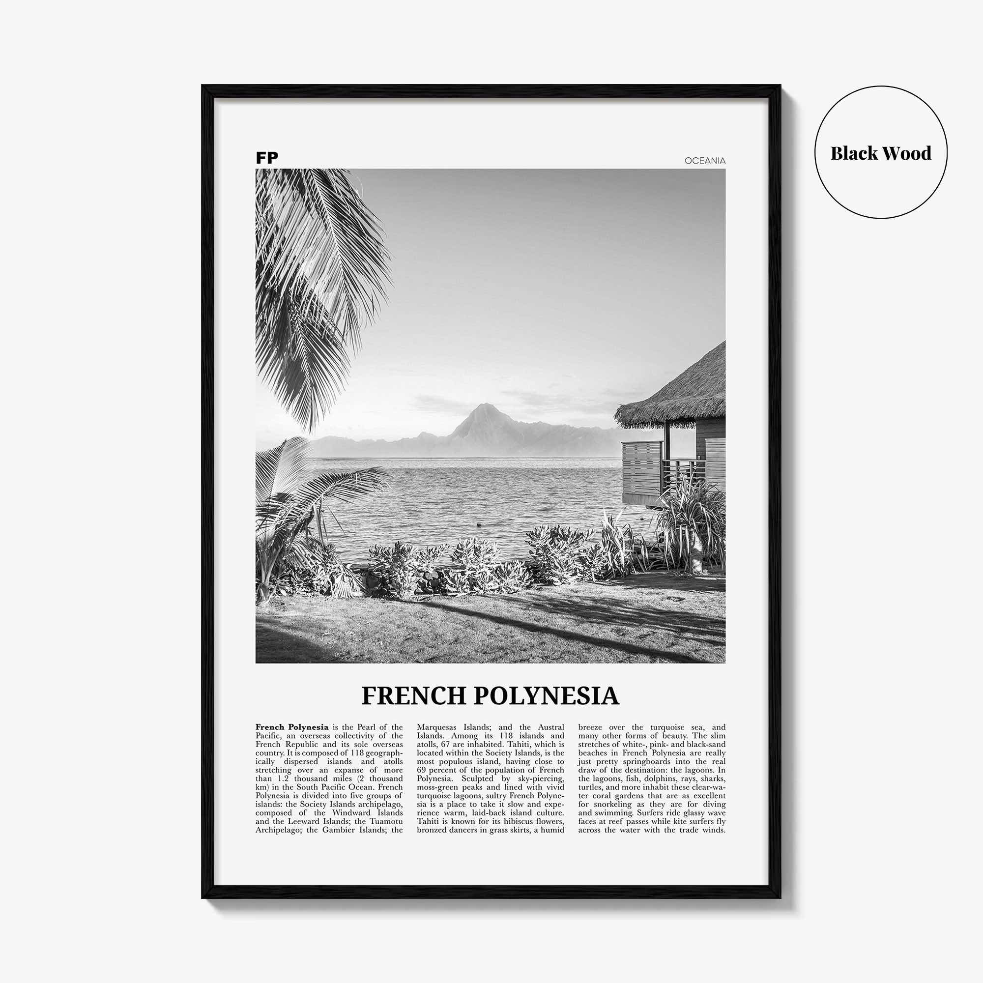 French Polynesia Print Black and White, French Polynesia Wall Art, French Polynesia Poster, French Polynesia Photo, French Polynesia