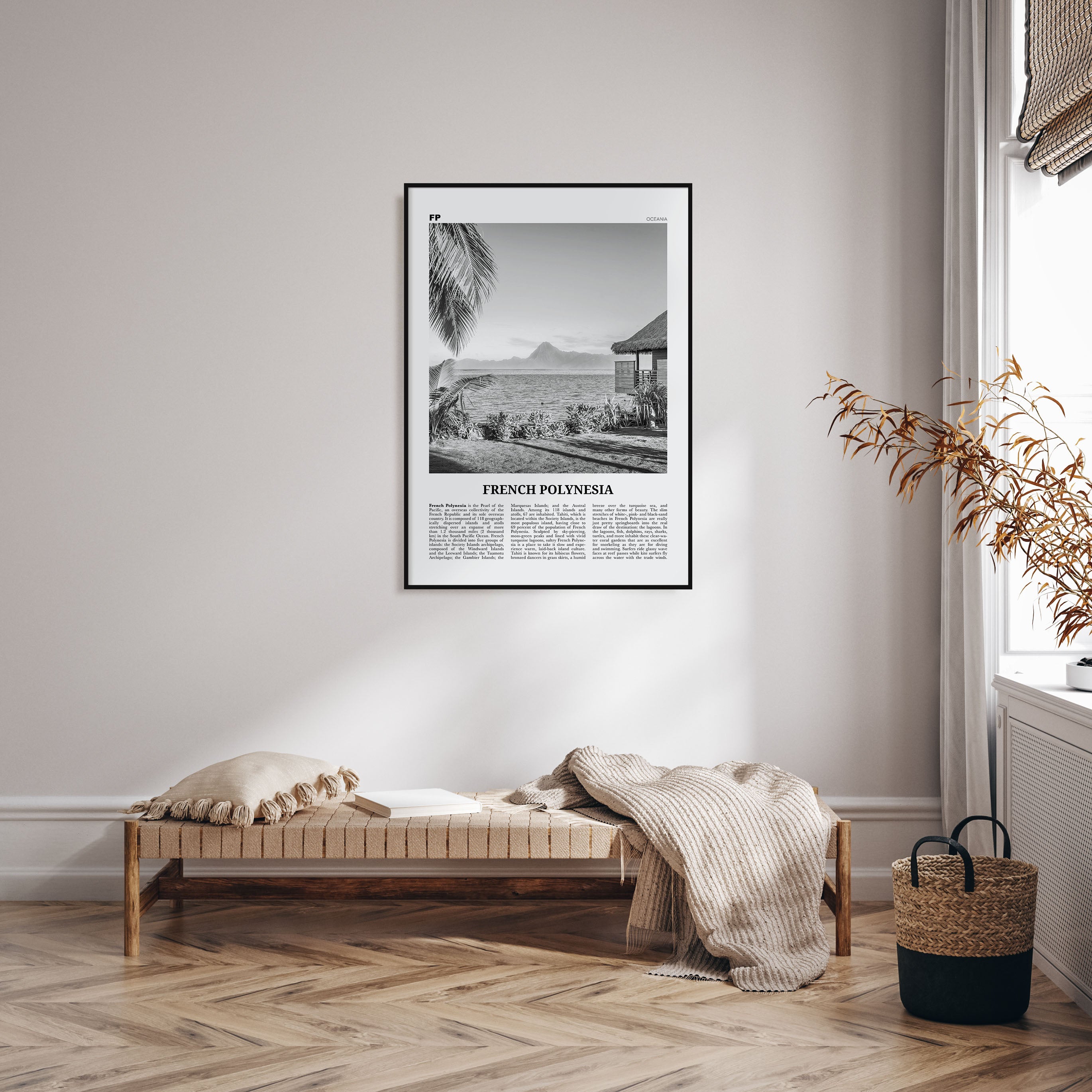 French Polynesia Travel B&W Poster