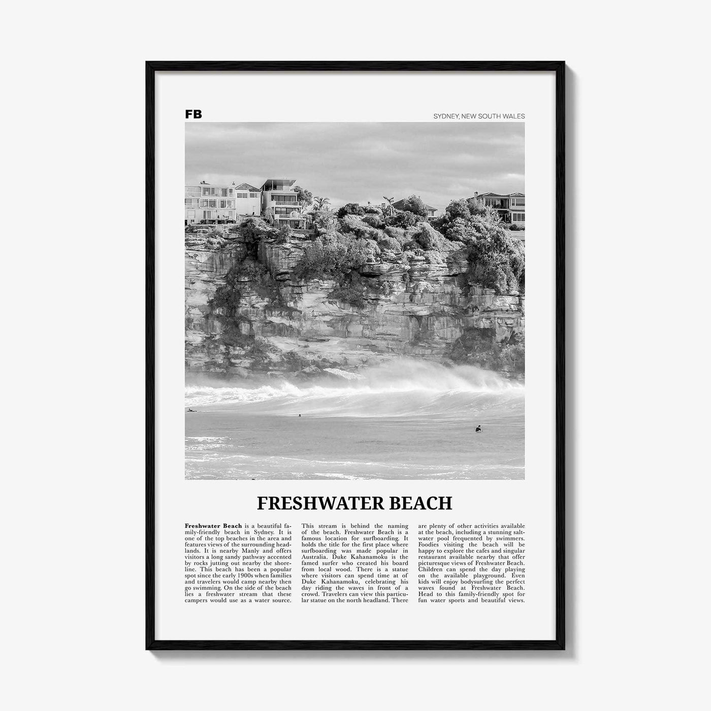 Freshwater Beach Print Black and White, Freshwater Beach Wall Art, Freshwater Beach Poster, Freshwater Beach Photo, Sydney, Australia