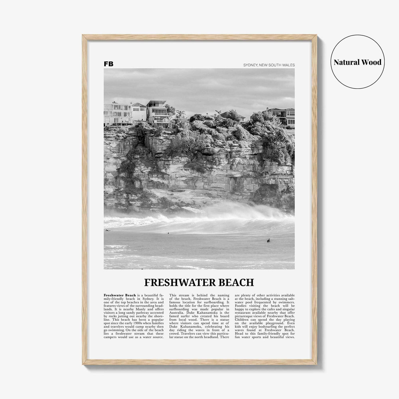 Freshwater Beach Print Black and White, Freshwater Beach Wall Art, Freshwater Beach Poster, Freshwater Beach Photo, Sydney, Australia