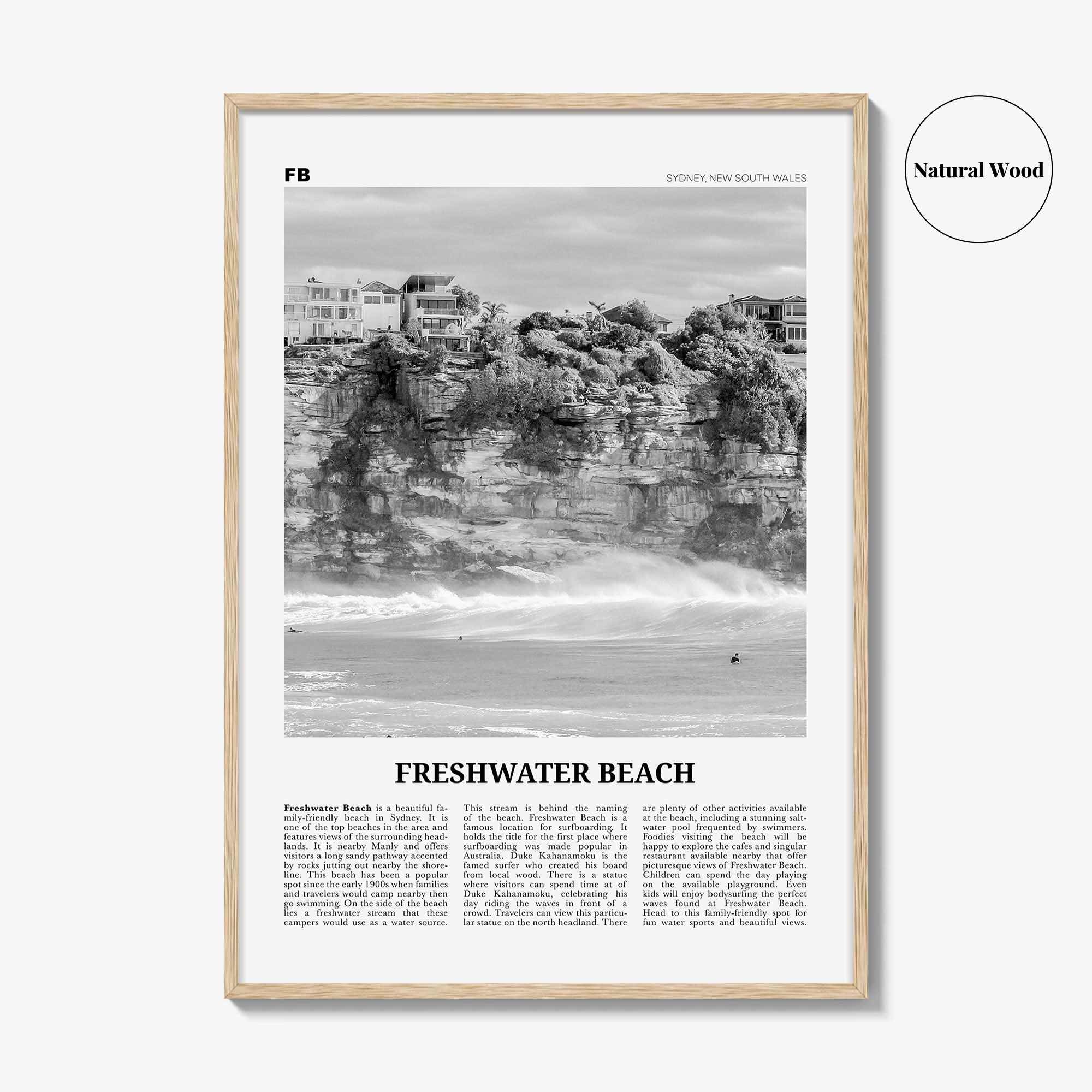 Freshwater Beach Print Black and White, Freshwater Beach Wall Art, Freshwater Beach Poster, Freshwater Beach Photo, Sydney, Australia