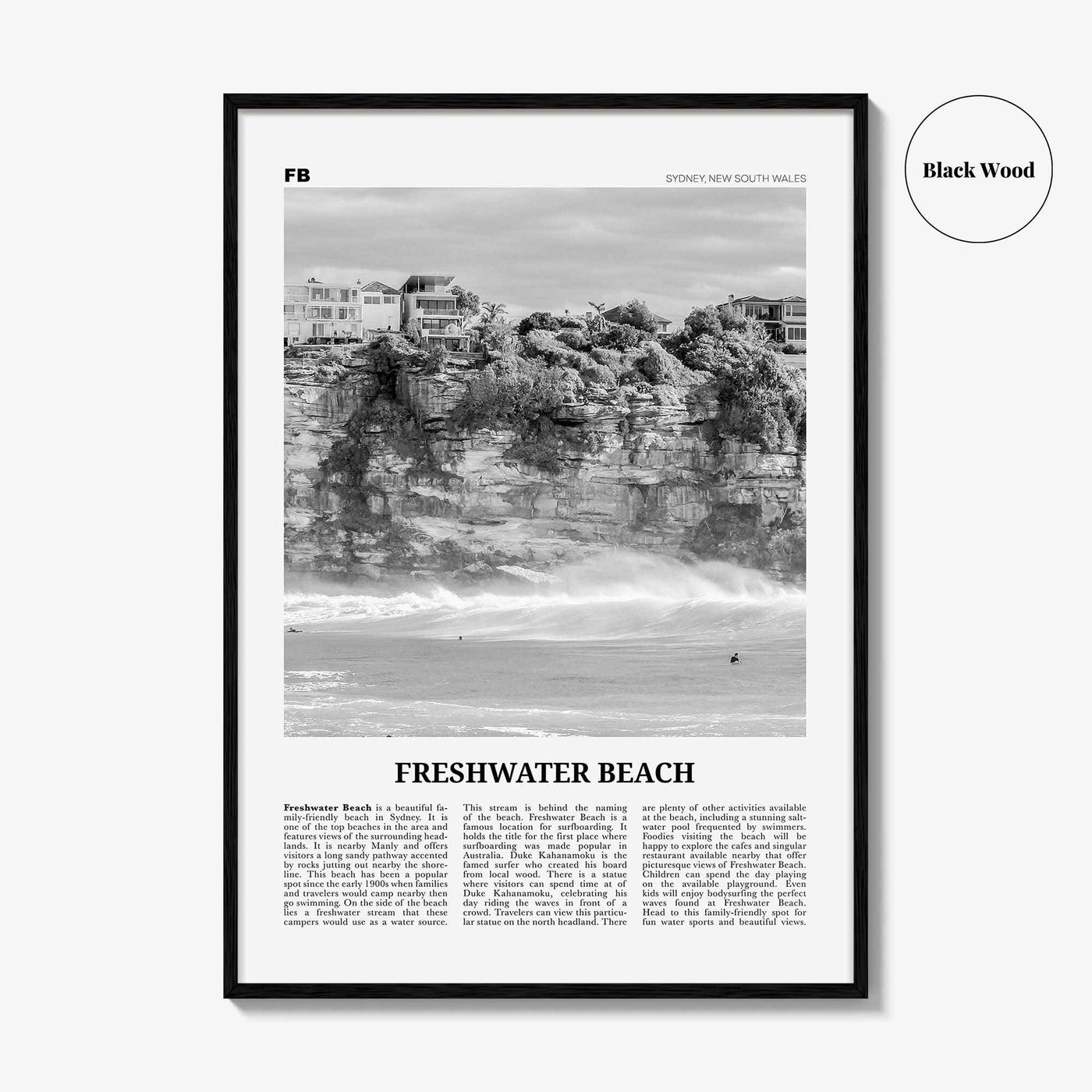 Freshwater Beach Print Black and White, Freshwater Beach Wall Art, Freshwater Beach Poster, Freshwater Beach Photo, Sydney, Australia