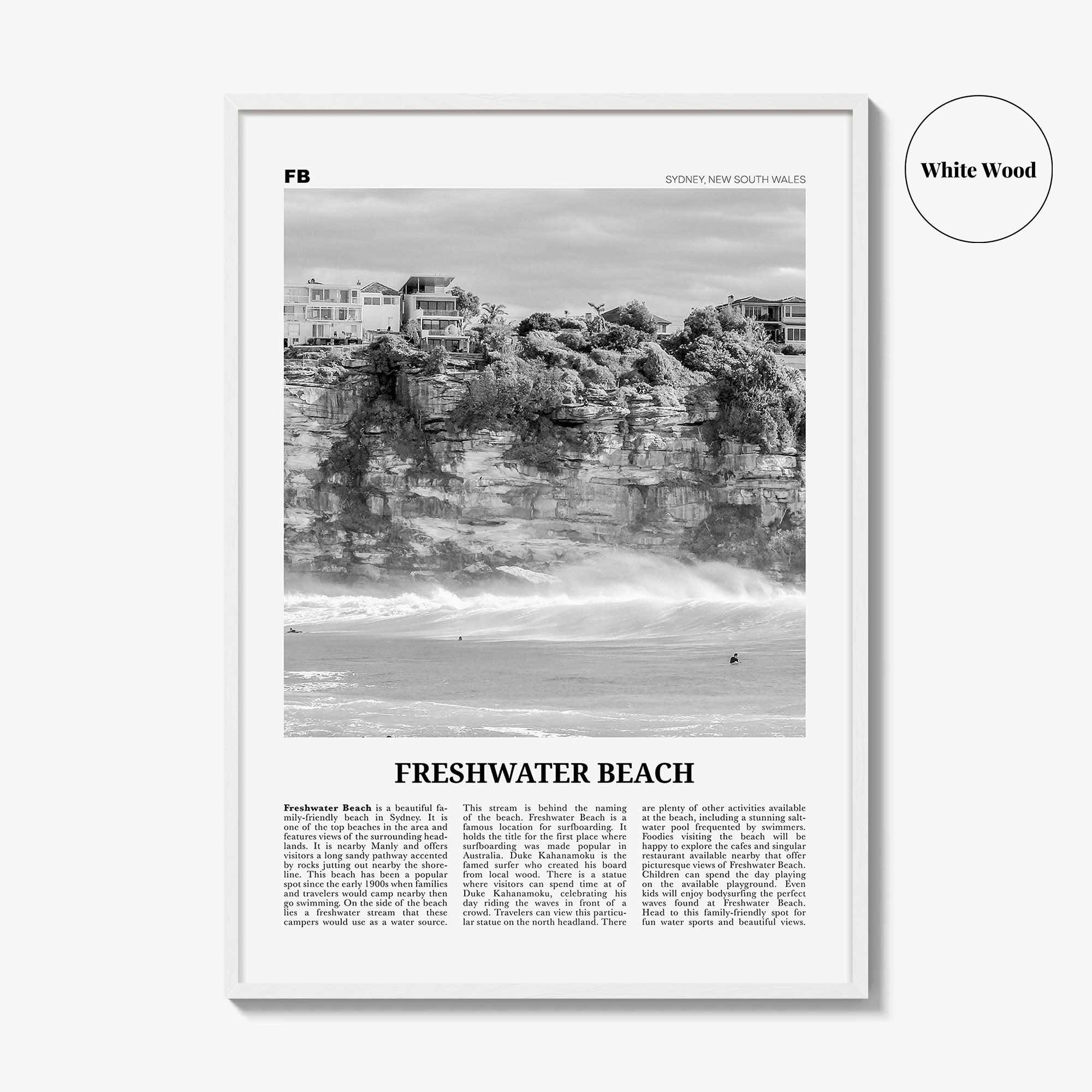 Freshwater Beach Print Black and White, Freshwater Beach Wall Art, Freshwater Beach Poster, Freshwater Beach Photo, Sydney, Australia