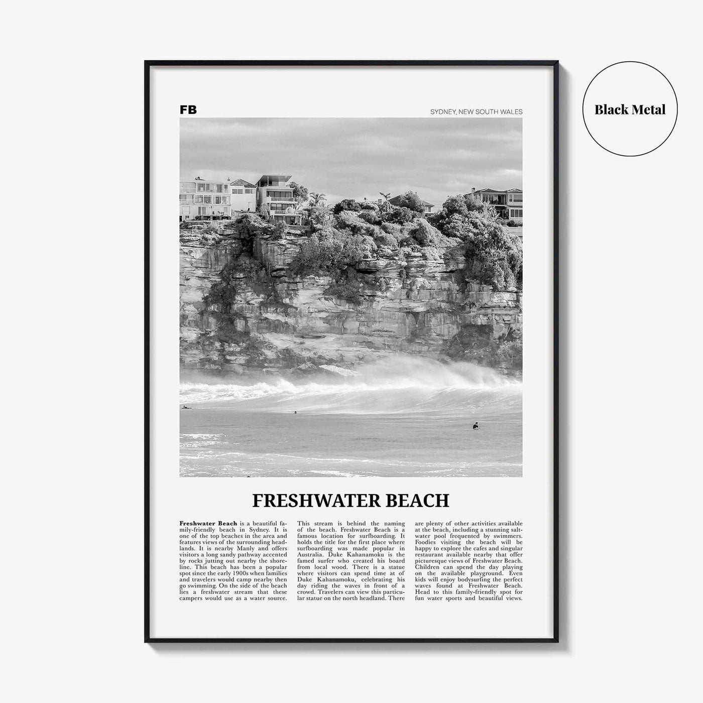 Freshwater Beach Print Black and White, Freshwater Beach Wall Art, Freshwater Beach Poster, Freshwater Beach Photo, Sydney, Australia