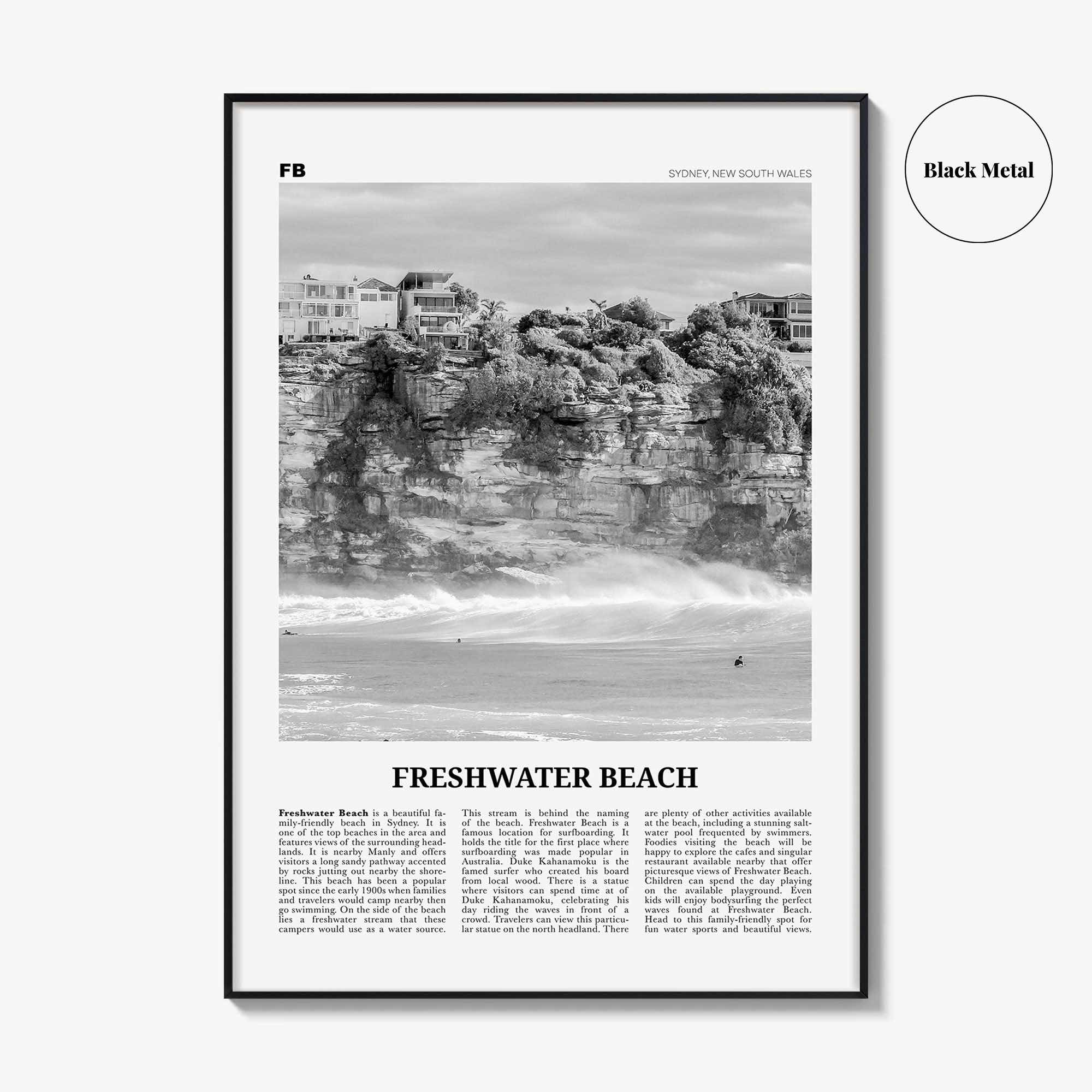 Freshwater Beach Print Black and White, Freshwater Beach Wall Art, Freshwater Beach Poster, Freshwater Beach Photo, Sydney, Australia