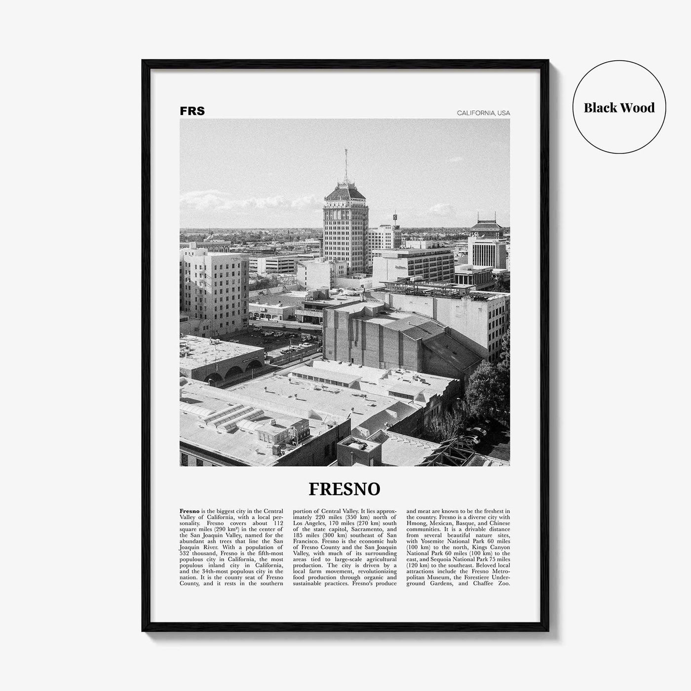 Fresno Print Black and White, Fresno Wall Art, Fresno Poster, Fresno Photo, Fresno Wall Decor, California, USA, United States, North America