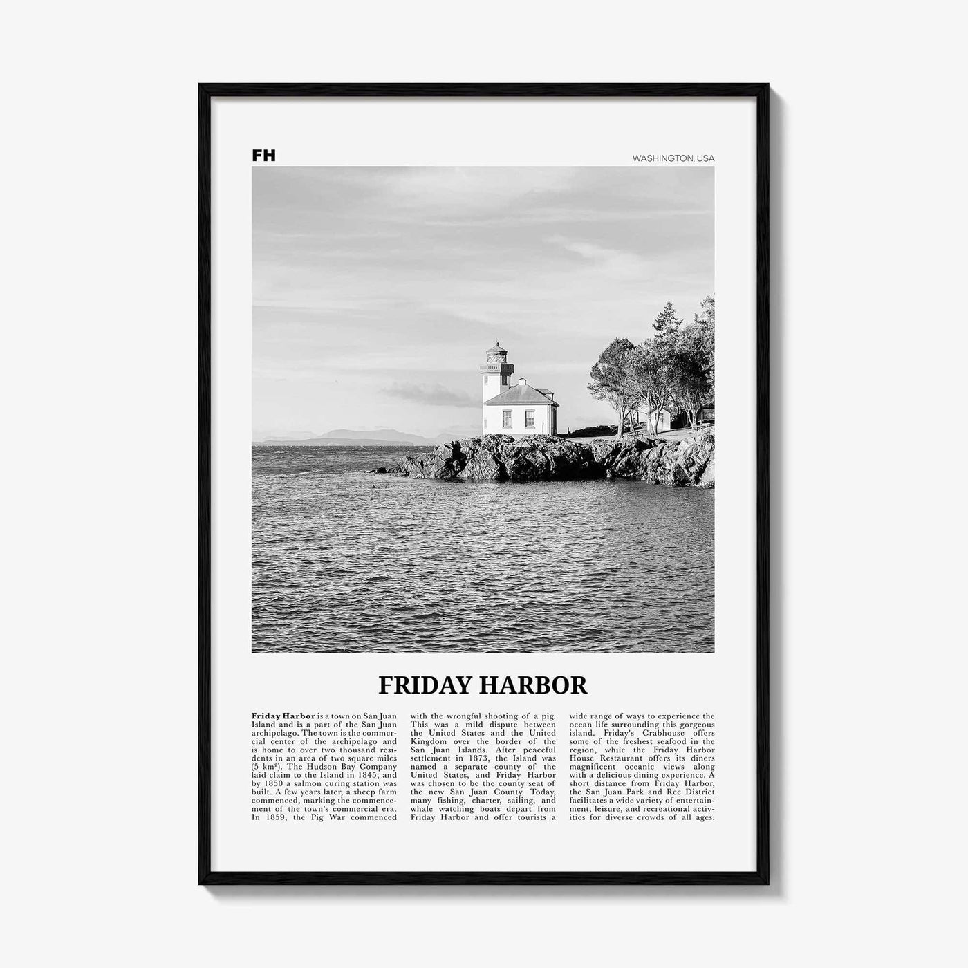 Friday Harbor Print Black and White, Friday Harbor Wall Art, Friday Harbor Poster, Friday Harbor Photo, Friday Harbor Map, Washington, USA
