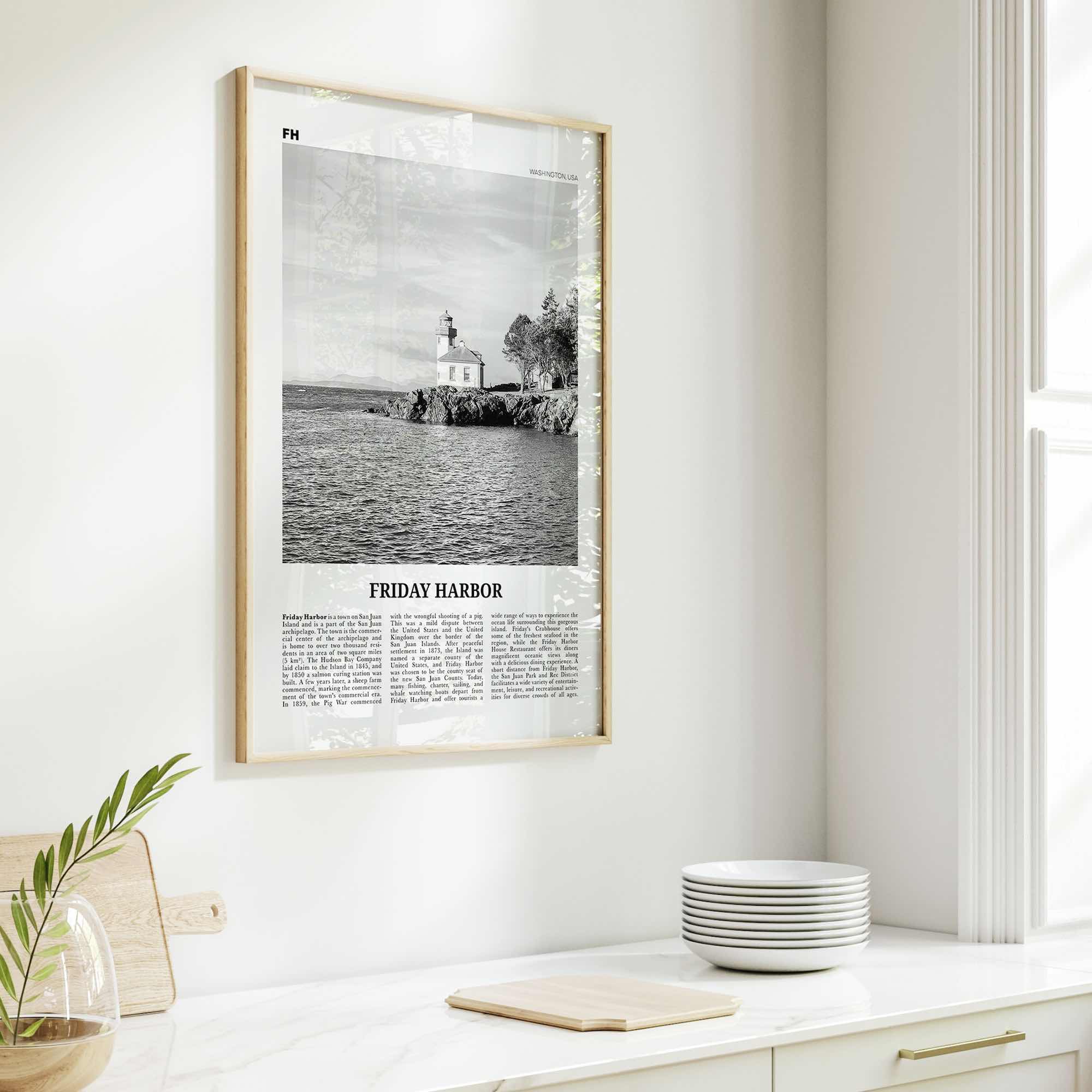 Friday Harbor Print Black and White, Friday Harbor Wall Art, Friday Harbor Poster, Friday Harbor Photo, Friday Harbor Map, Washington, USA
