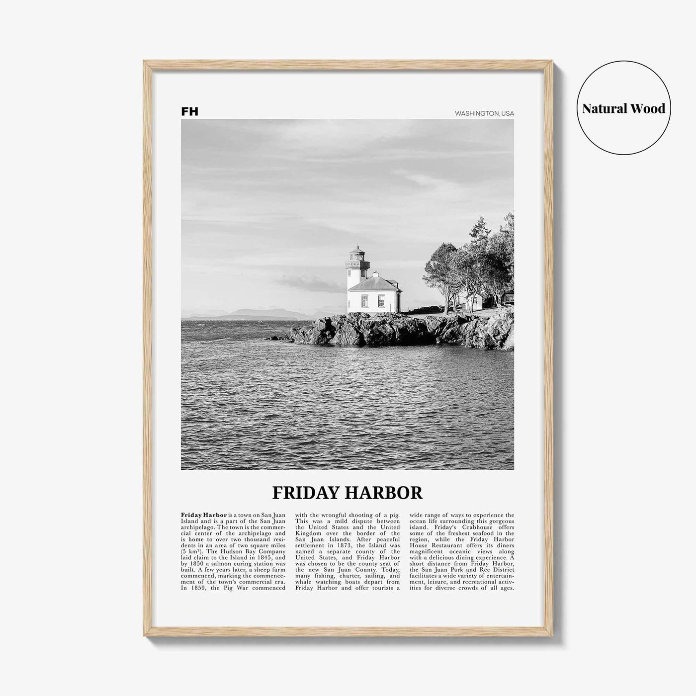 Friday Harbor Print Black and White, Friday Harbor Wall Art, Friday Harbor Poster, Friday Harbor Photo, Friday Harbor Map, Washington, USA