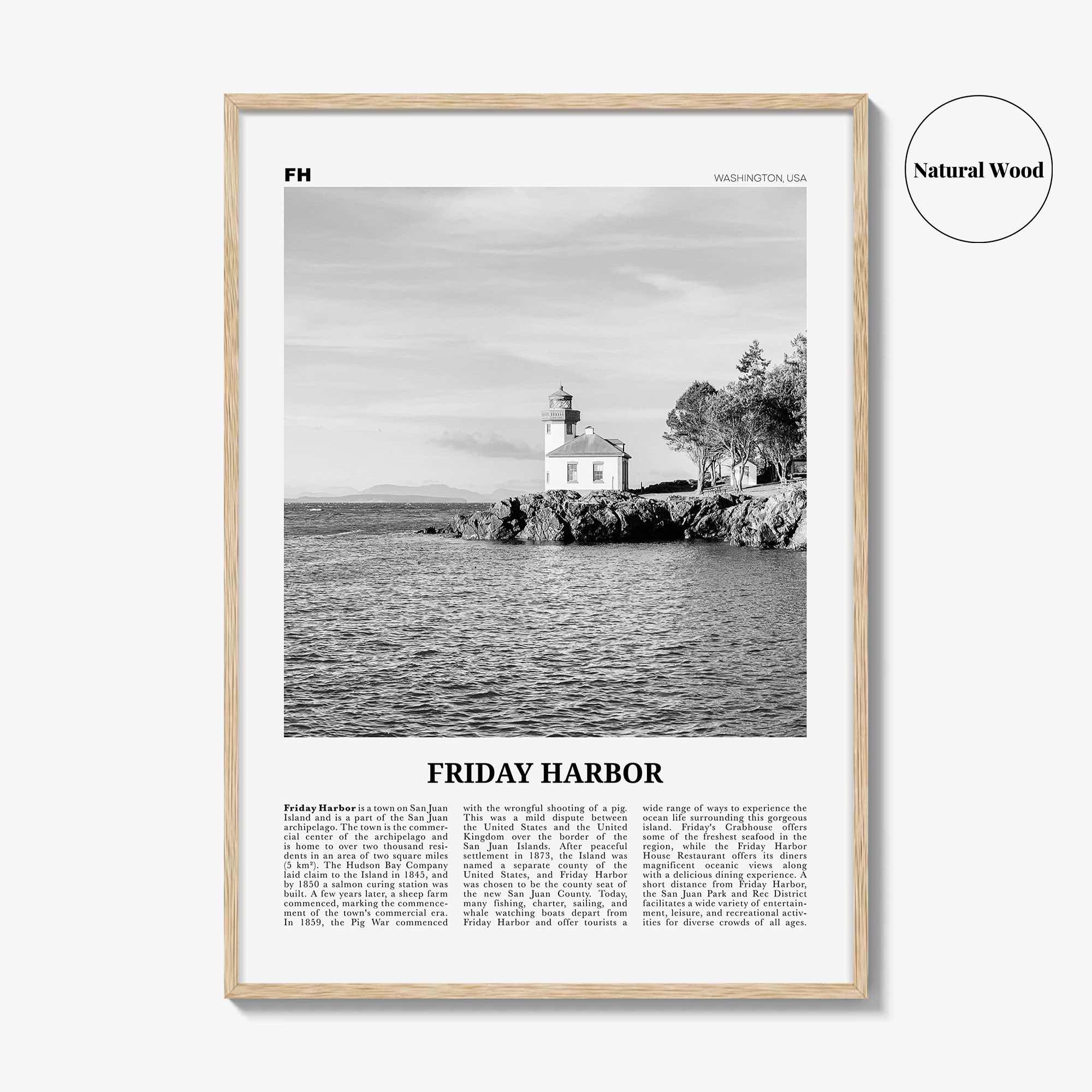 Friday Harbor Print Black and White, Friday Harbor Wall Art, Friday Harbor Poster, Friday Harbor Photo, Friday Harbor Map, Washington, USA