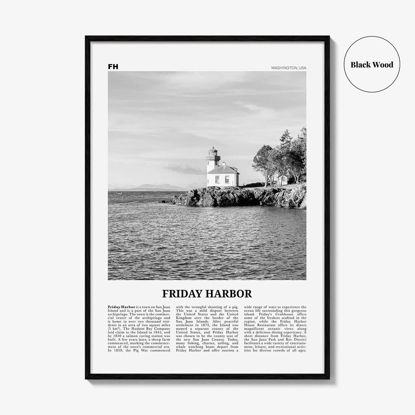 Friday Harbor Print Black and White, Friday Harbor Wall Art, Friday Harbor Poster, Friday Harbor Photo, Friday Harbor Map, Washington, USA