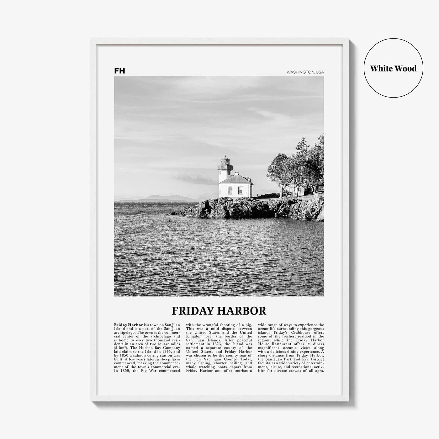 Friday Harbor Print Black and White, Friday Harbor Wall Art, Friday Harbor Poster, Friday Harbor Photo, Friday Harbor Map, Washington, USA