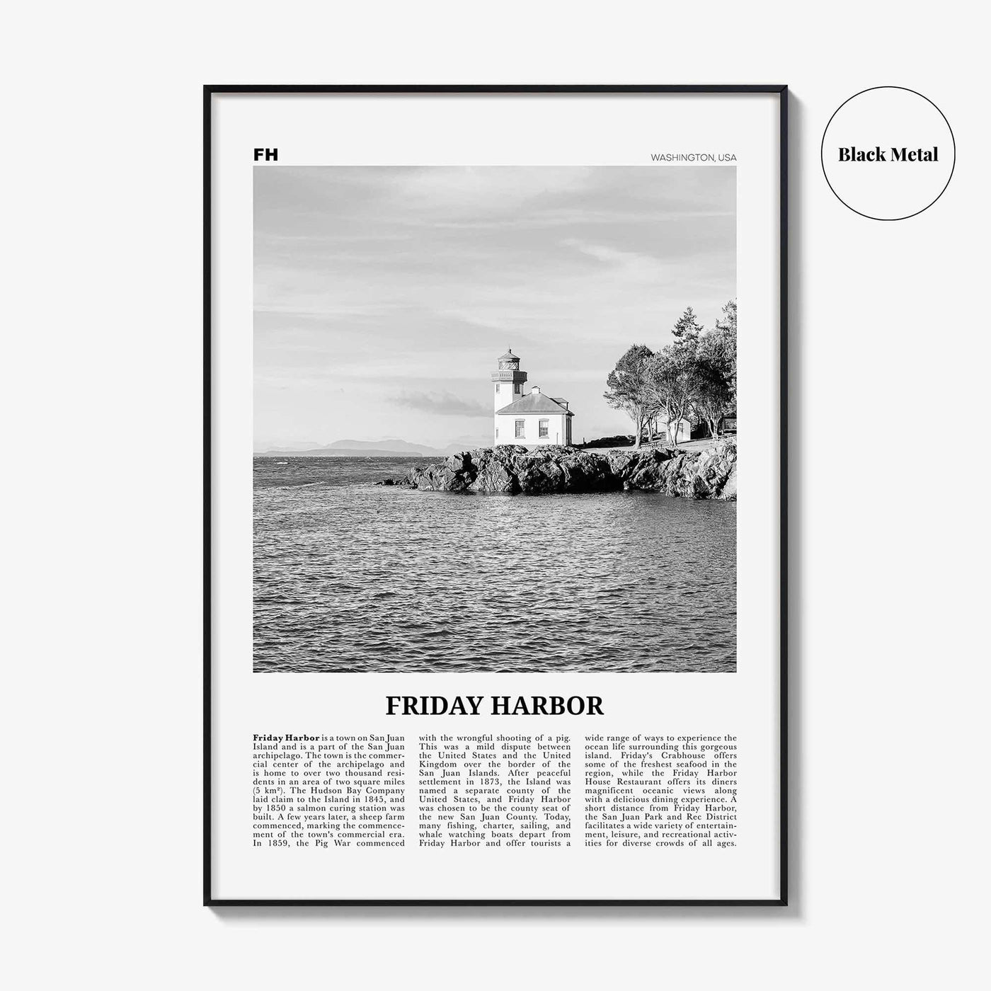 Friday Harbor Print Black and White, Friday Harbor Wall Art, Friday Harbor Poster, Friday Harbor Photo, Friday Harbor Map, Washington, USA