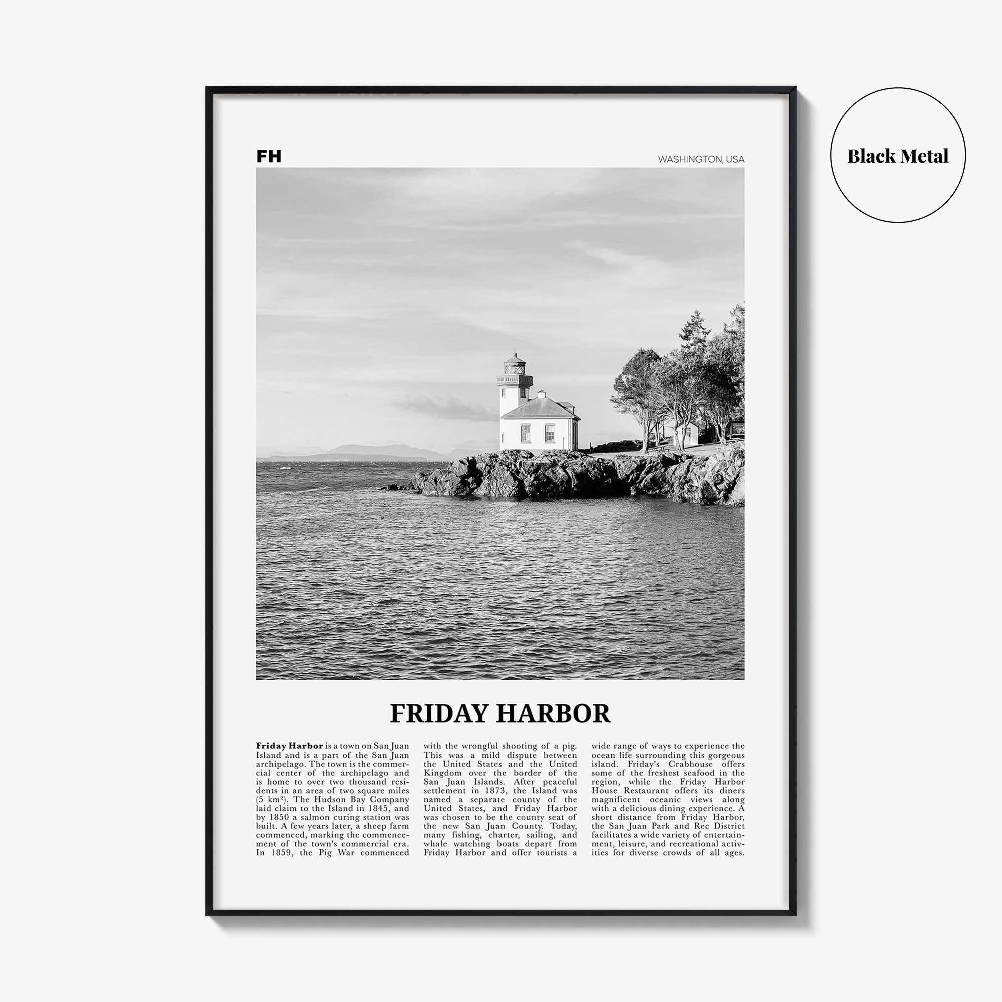 Friday Harbor Print Black and White, Friday Harbor Wall Art, Friday Harbor Poster, Friday Harbor Photo, Friday Harbor Map, Washington, USA