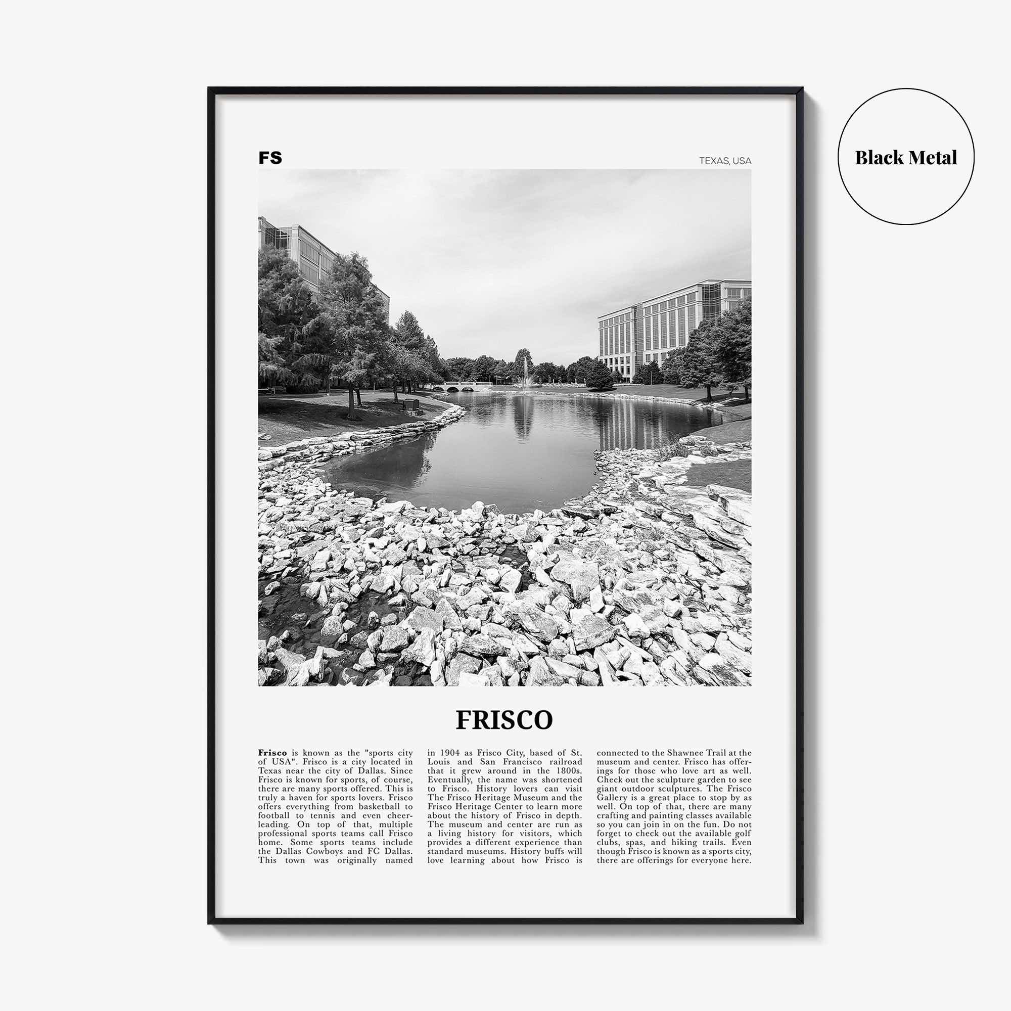 Frisco Print Black and White, Frisco Wall Art, Frisco Poster, Frisco Photo, Frisco Wall Décor, Texas, USA, United States