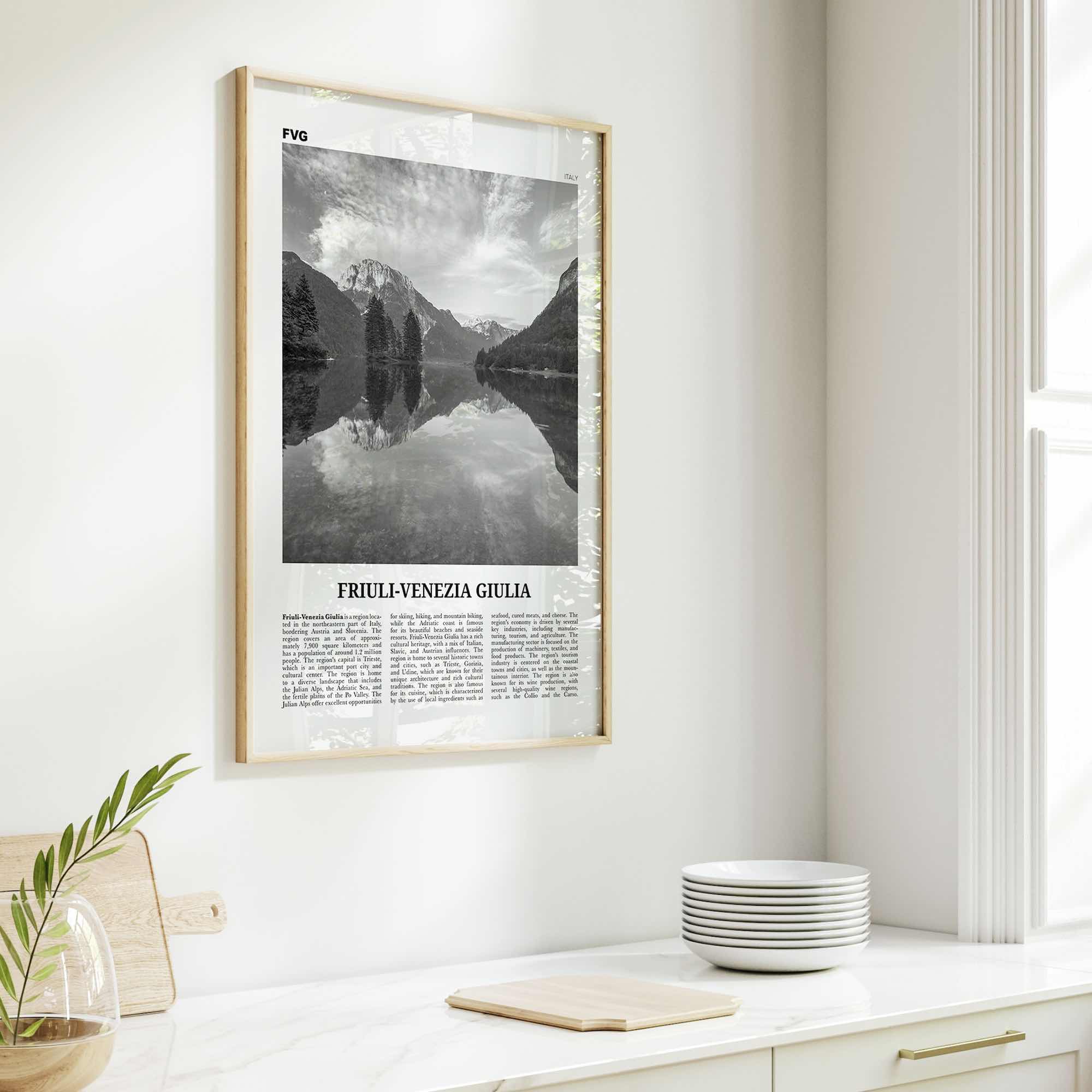Friuli Venezia Giulia Print Black and White, Friuli-Venezia Giulia Wall Art, Friuli-Venezia Giulia Poster, Photo, Wall Décor, Map
