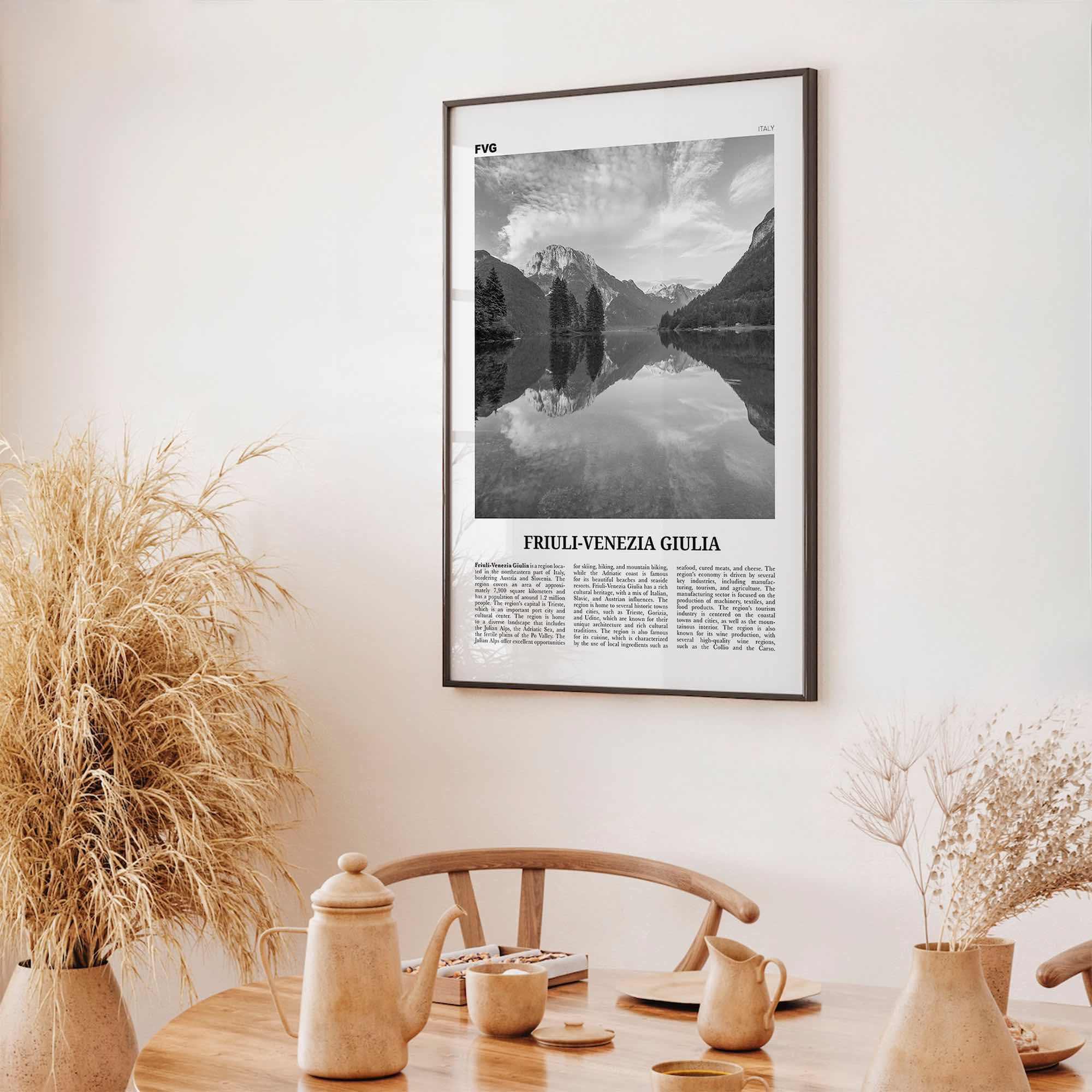 Friuli Venezia Giulia Print Black and White, Friuli-Venezia Giulia Wall Art, Friuli-Venezia Giulia Poster, Photo, Wall Décor, Map