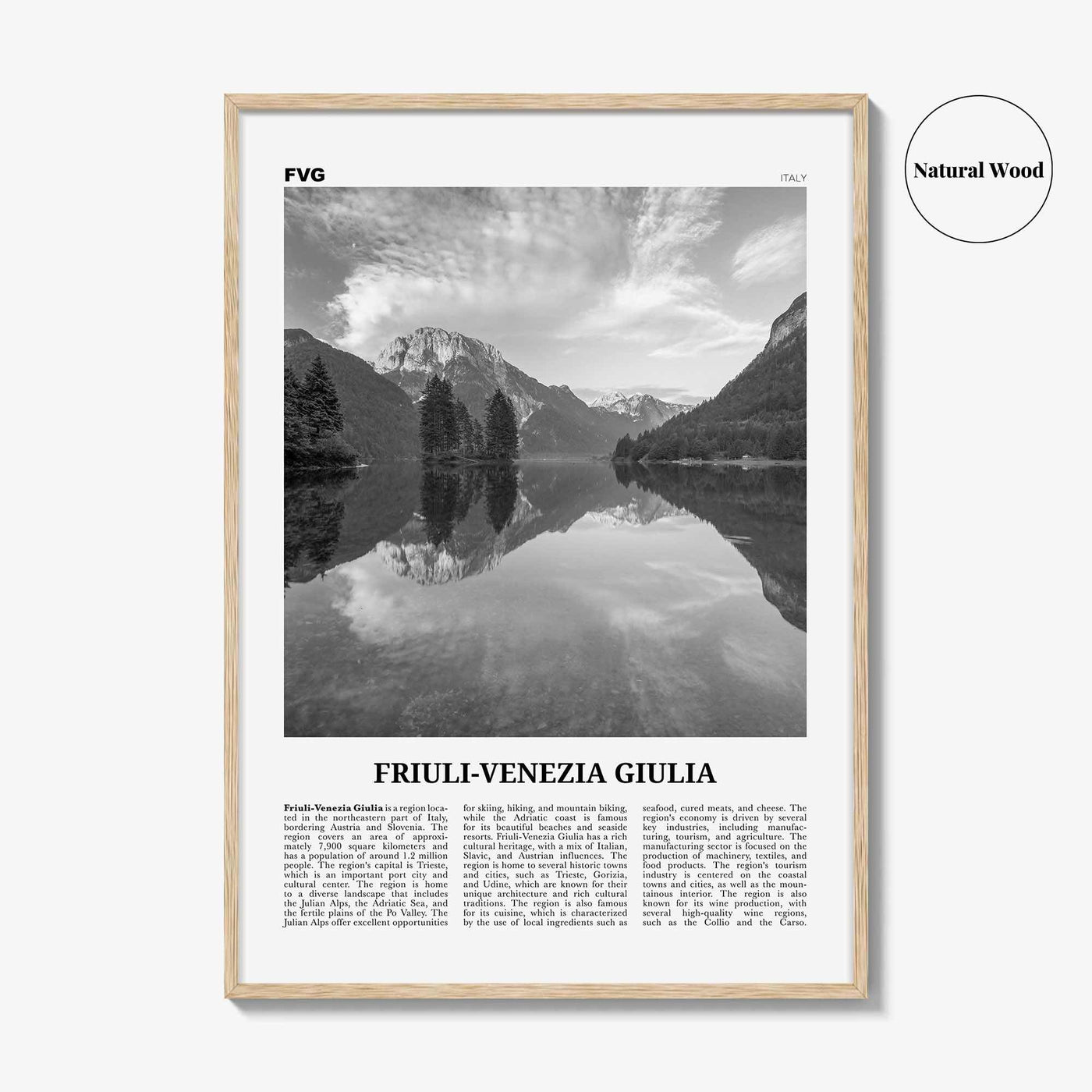 Friuli Venezia Giulia Print Black and White, Friuli-Venezia Giulia Wall Art, Friuli-Venezia Giulia Poster, Photo, Wall Décor, Map