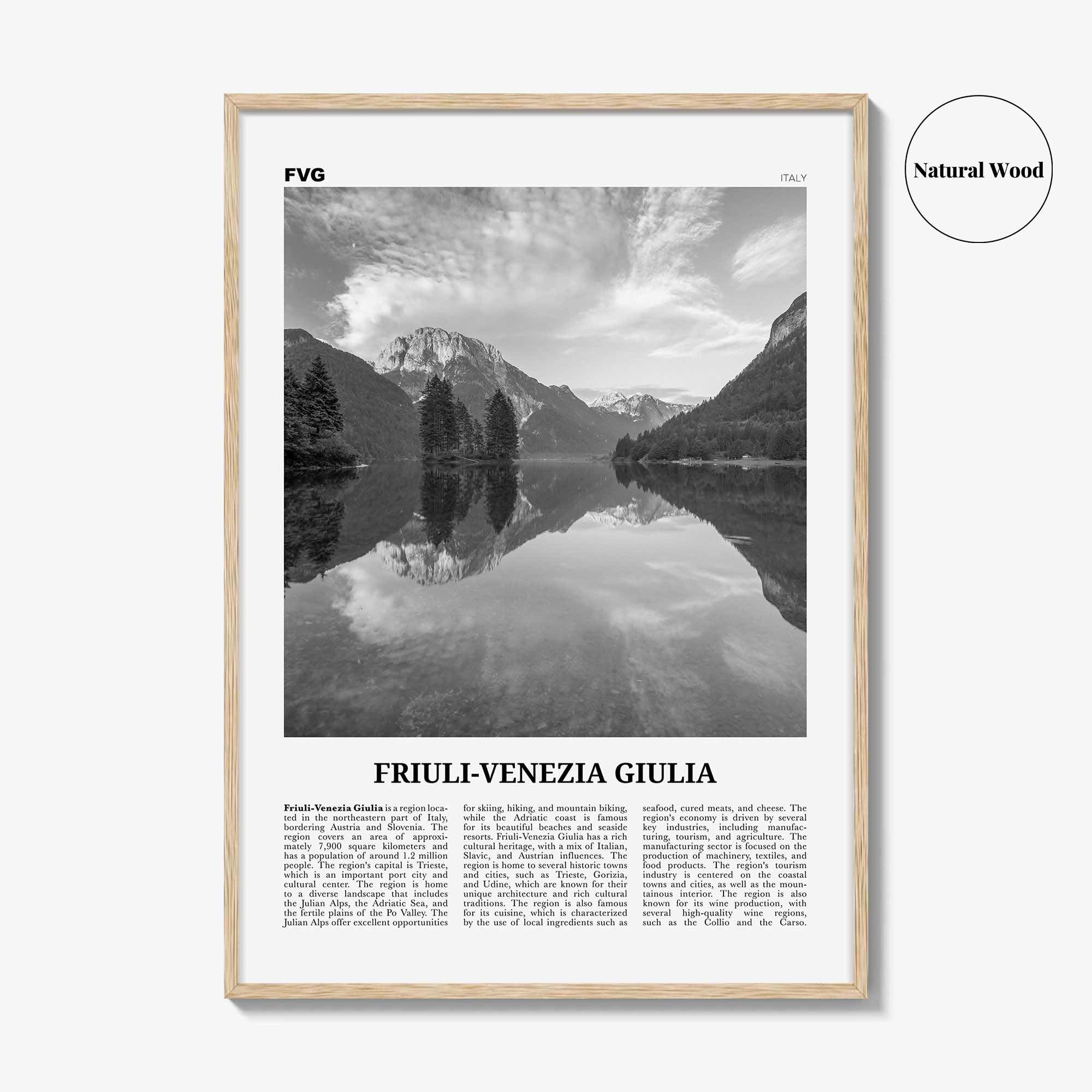 Friuli Venezia Giulia Print Black and White, Friuli-Venezia Giulia Wall Art, Friuli-Venezia Giulia Poster, Photo, Wall Décor, Map