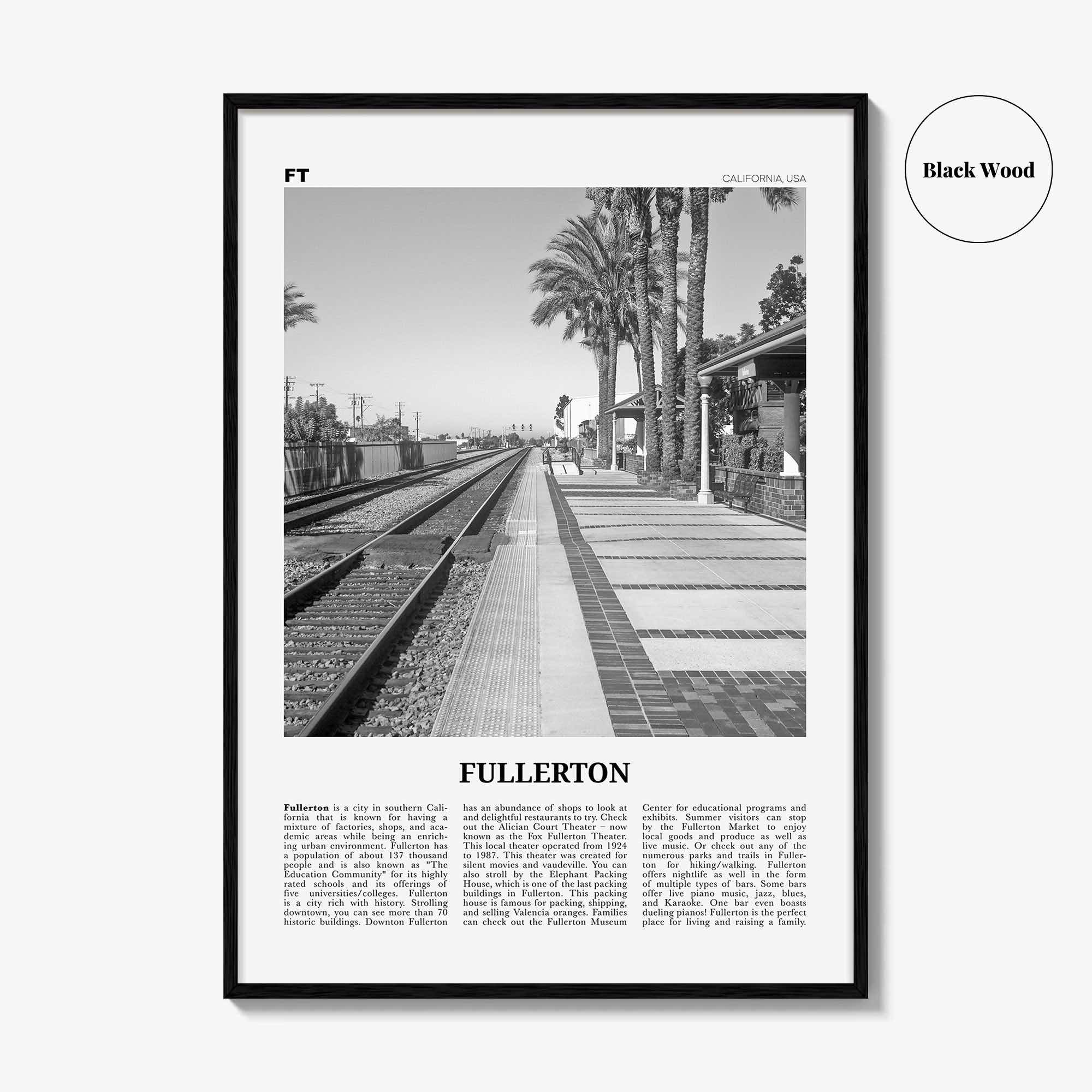 Fullerton Print Black and White, Fullerton Wall Art, Fullerton Poster, Fullerton Photo, Fullerton Wall Décor, California, USA, United States