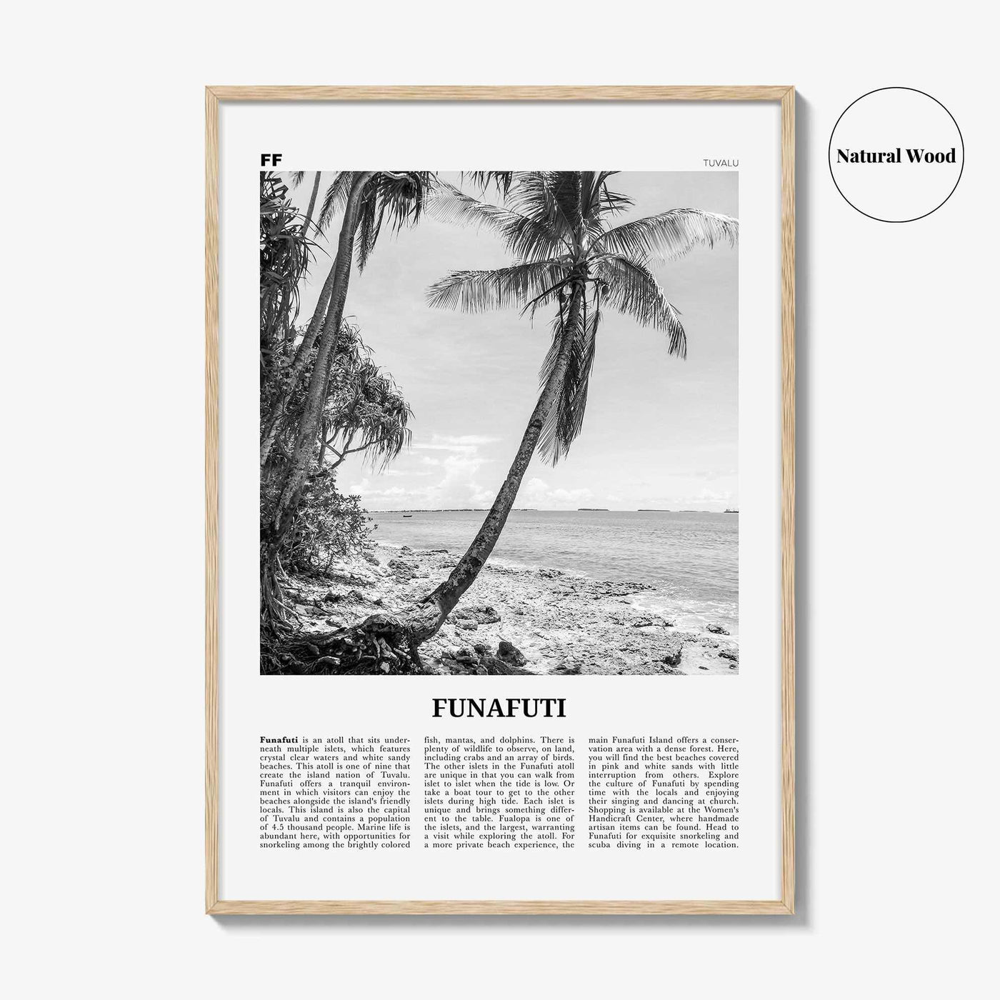 Funafuti Print Black and White, Funafuti Wall Art, Funafuti Poster, Funafuti Photo, Funafuti Wall Décor, Funafuti Map, Tuvalu