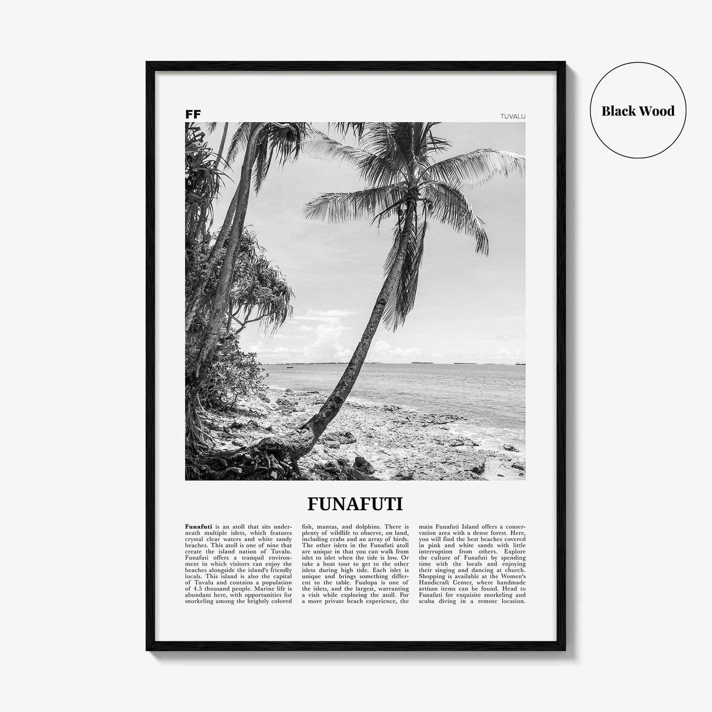 Funafuti Print Black and White, Funafuti Wall Art, Funafuti Poster, Funafuti Photo, Funafuti Wall Décor, Funafuti Map, Tuvalu