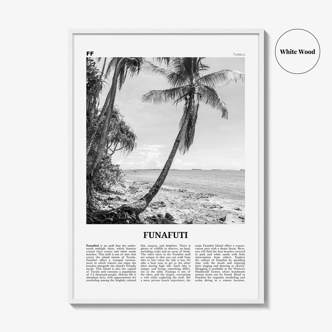 Funafuti Print Black and White, Funafuti Wall Art, Funafuti Poster, Funafuti Photo, Funafuti Wall Décor, Funafuti Map, Tuvalu