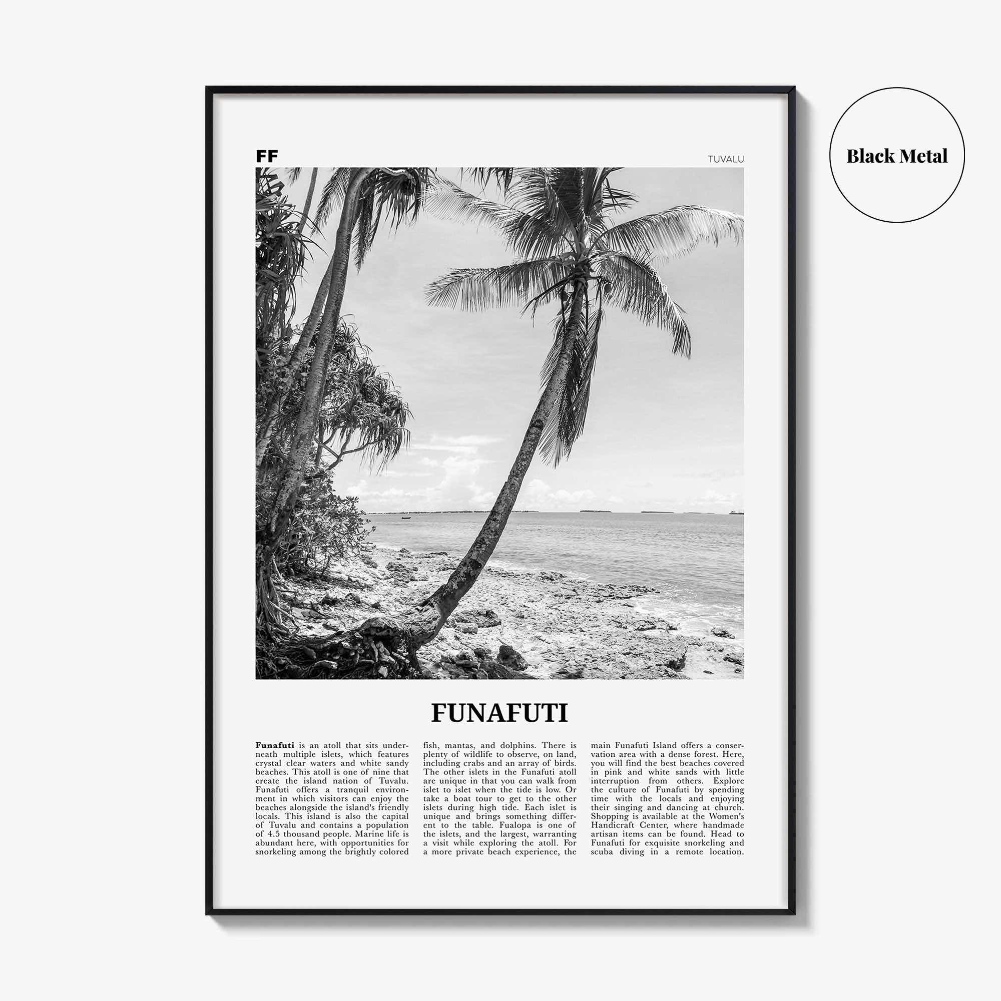 Funafuti Print Black and White, Funafuti Wall Art, Funafuti Poster, Funafuti Photo, Funafuti Wall Décor, Funafuti Map, Tuvalu