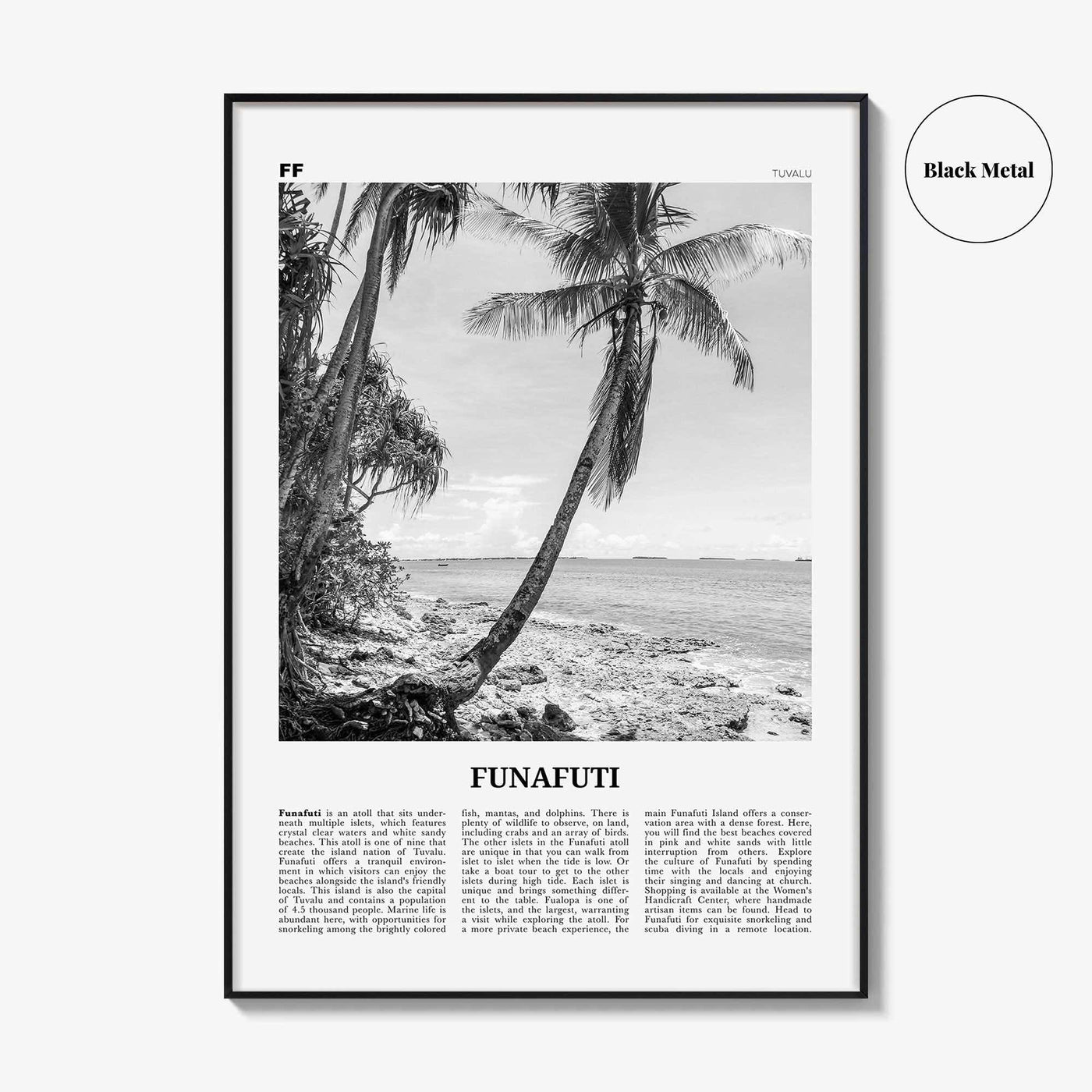 Funafuti Print Black and White, Funafuti Wall Art, Funafuti Poster, Funafuti Photo, Funafuti Wall Décor, Funafuti Map, Tuvalu
