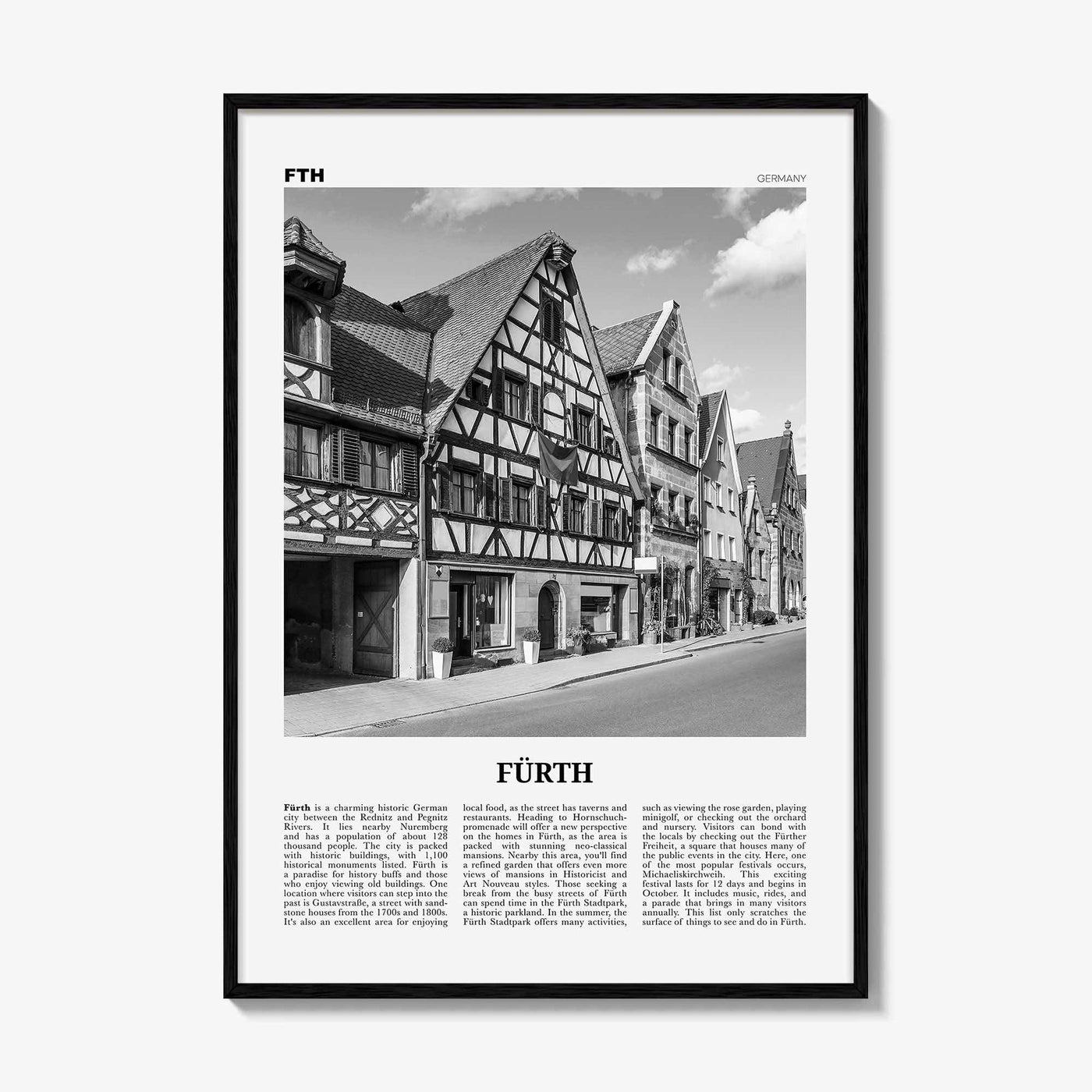 Furth Print Black and White, Fürth Wall Art, Fürth Poster, Fürth Photo, Fürth Wall Décor, Fürth Map, Germany