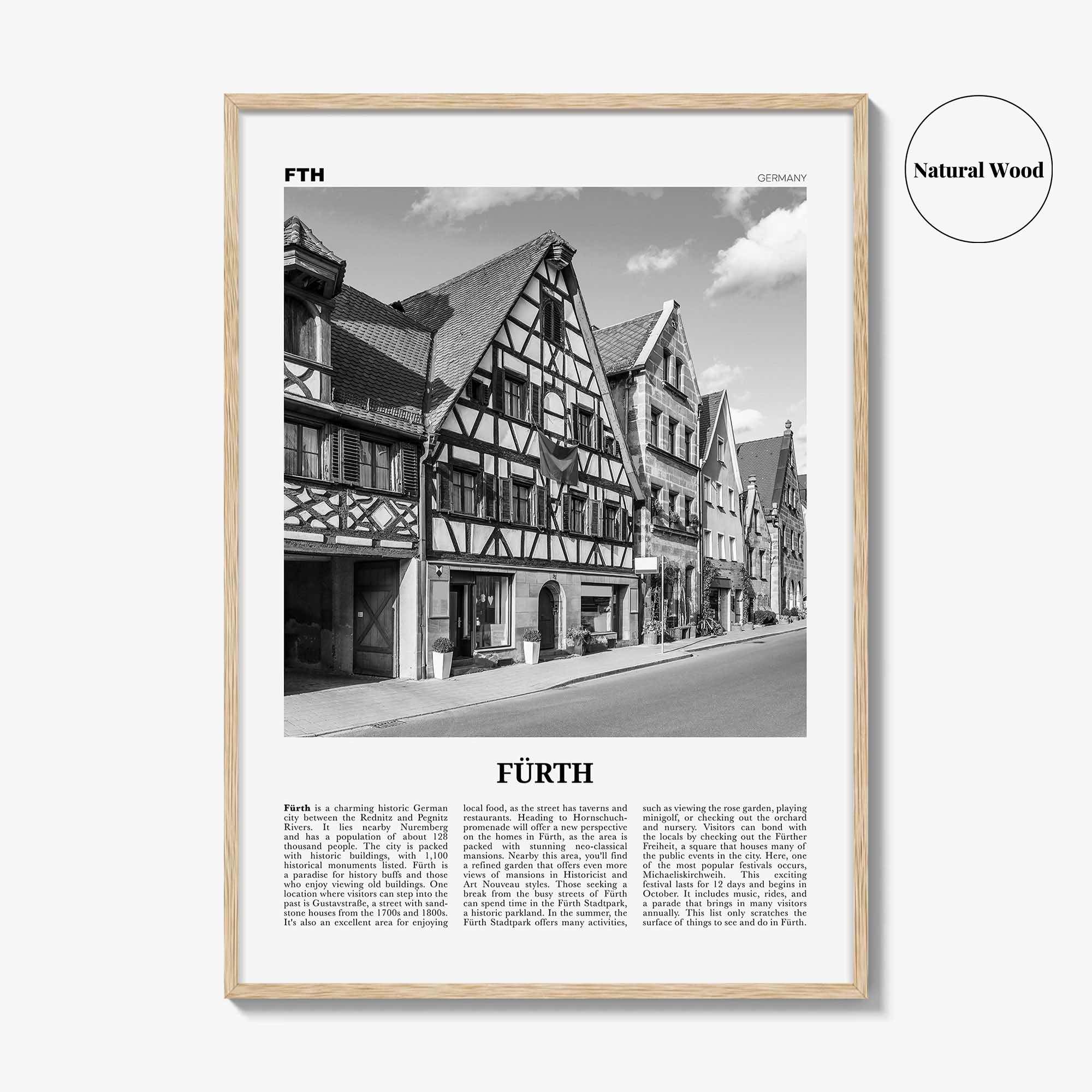 Furth Print Black and White, Fürth Wall Art, Fürth Poster, Fürth Photo, Fürth Wall Décor, Fürth Map, Germany