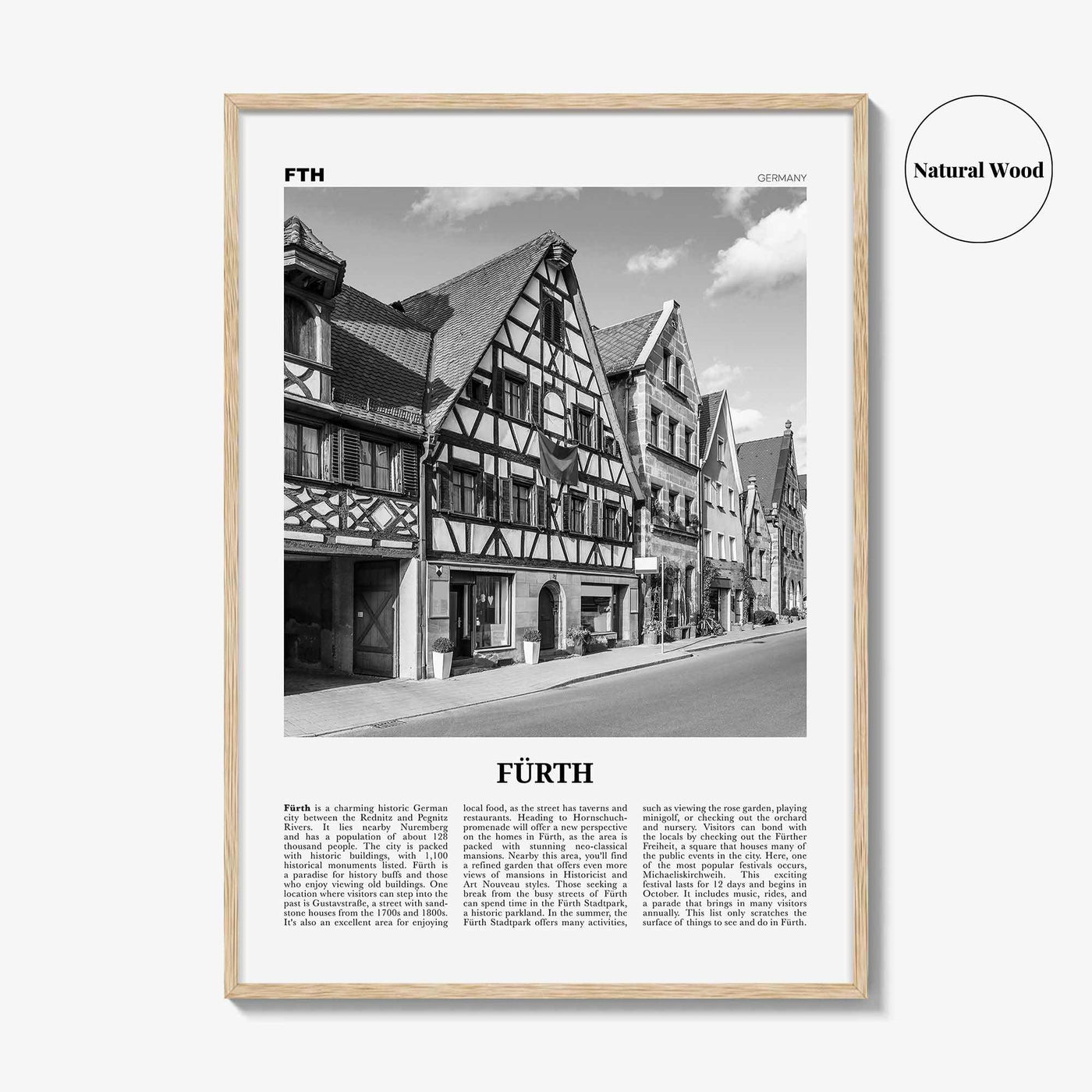 Furth Print Black and White, Fürth Wall Art, Fürth Poster, Fürth Photo, Fürth Wall Décor, Fürth Map, Germany