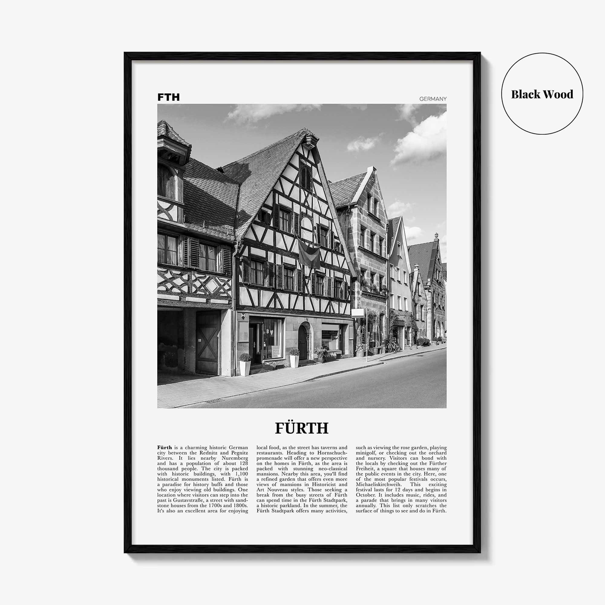 Furth Print Black and White, Fürth Wall Art, Fürth Poster, Fürth Photo, Fürth Wall Décor, Fürth Map, Germany