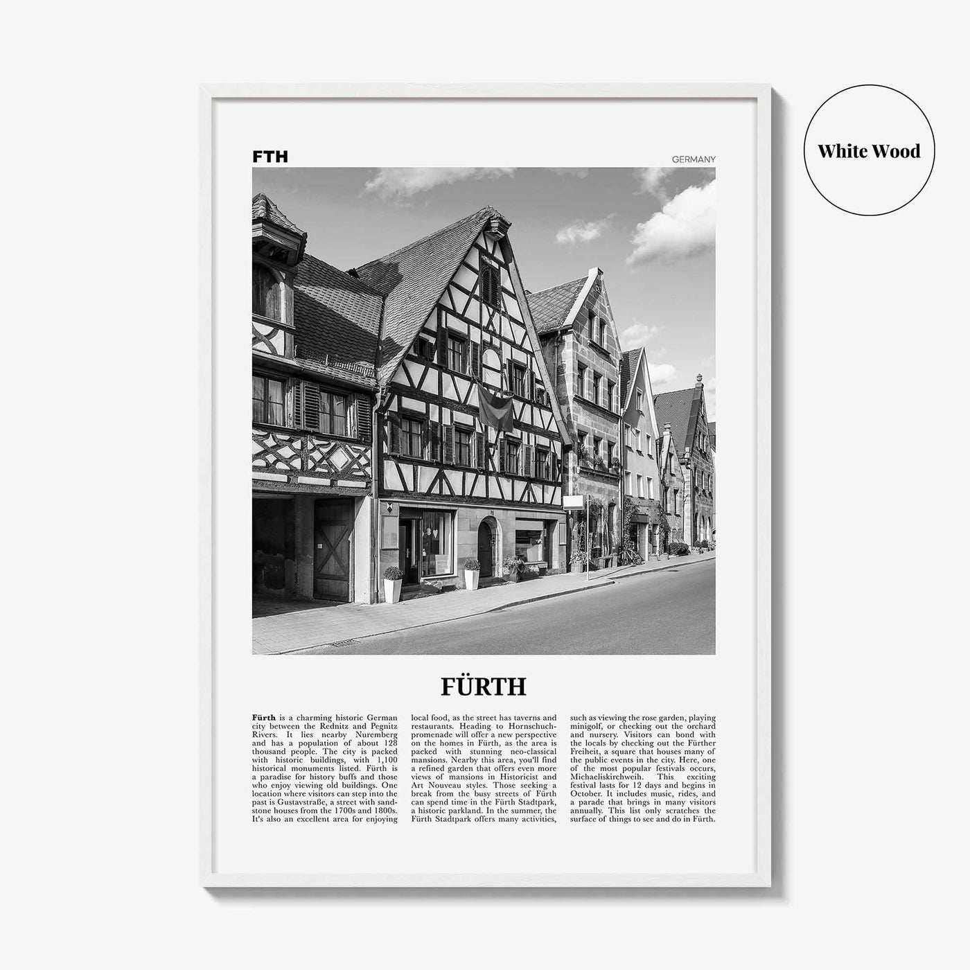 Furth Print Black and White, Fürth Wall Art, Fürth Poster, Fürth Photo, Fürth Wall Décor, Fürth Map, Germany