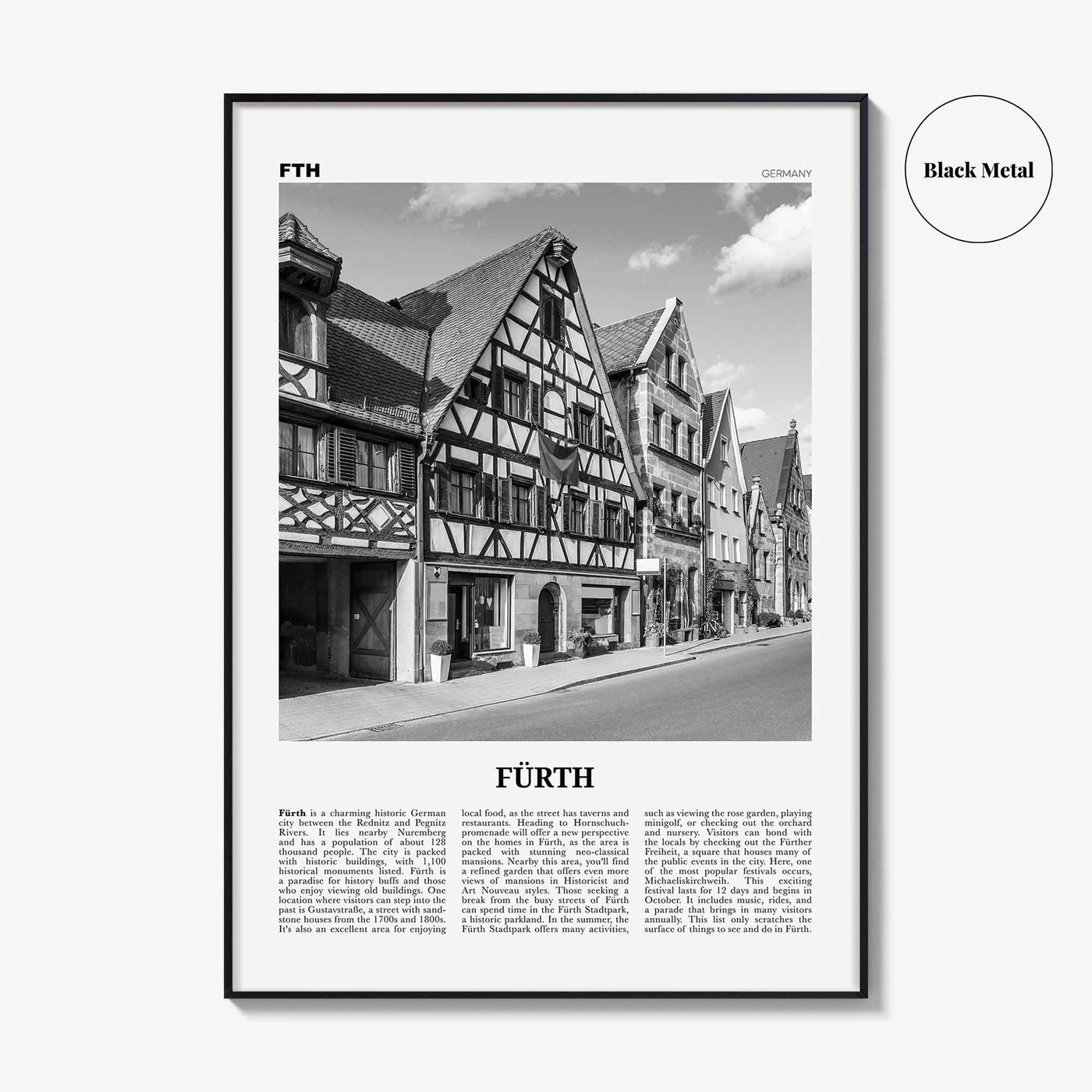 Furth Print Black and White, Fürth Wall Art, Fürth Poster, Fürth Photo, Fürth Wall Décor, Fürth Map, Germany