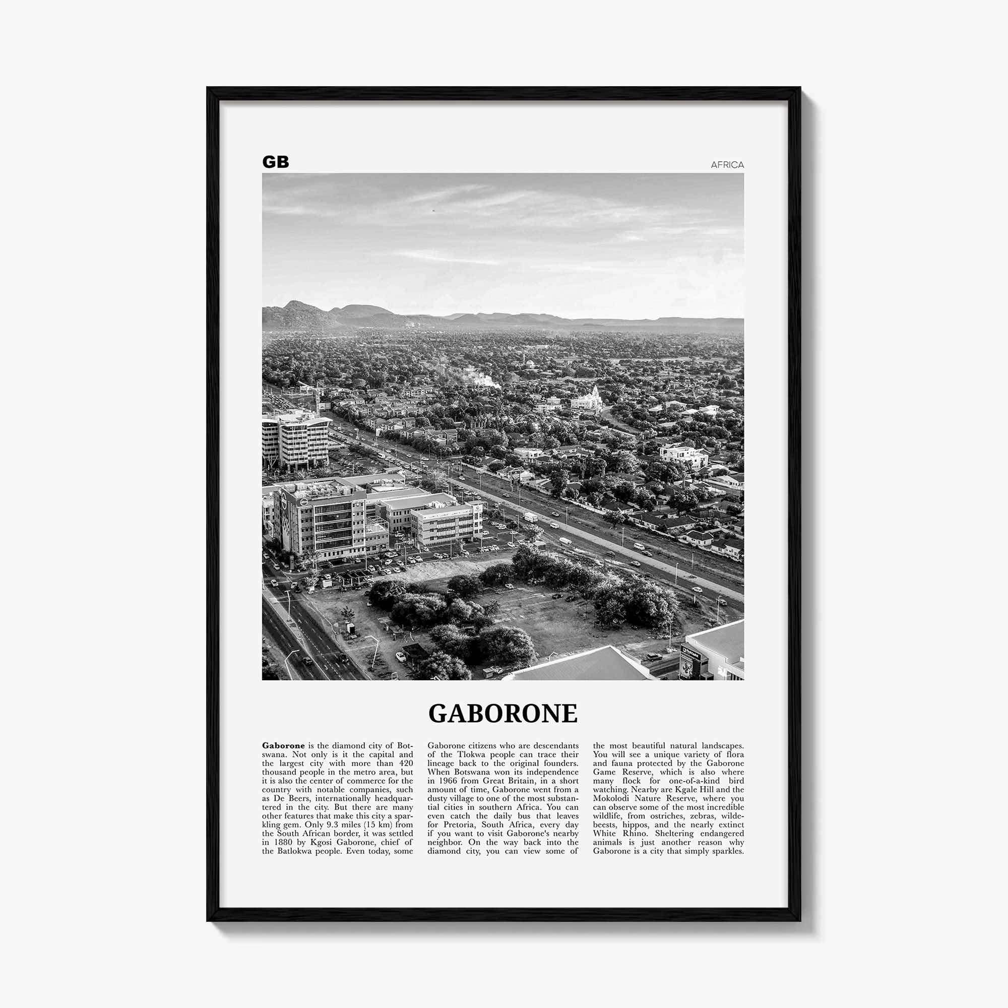 Gaborone Print Black and White, Gaborone Wall Art, Gaborone Poster, Gaborone Photo, Gaborone Wall Décor, Botswana, Gabs, Africa