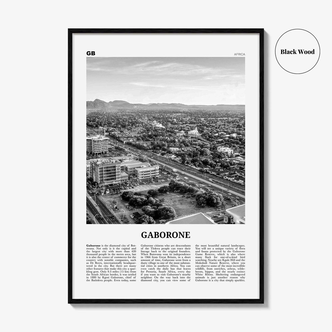 Gaborone Print Black and White, Gaborone Wall Art, Gaborone Poster, Gaborone Photo, Gaborone Wall Décor, Botswana, Gabs, Africa