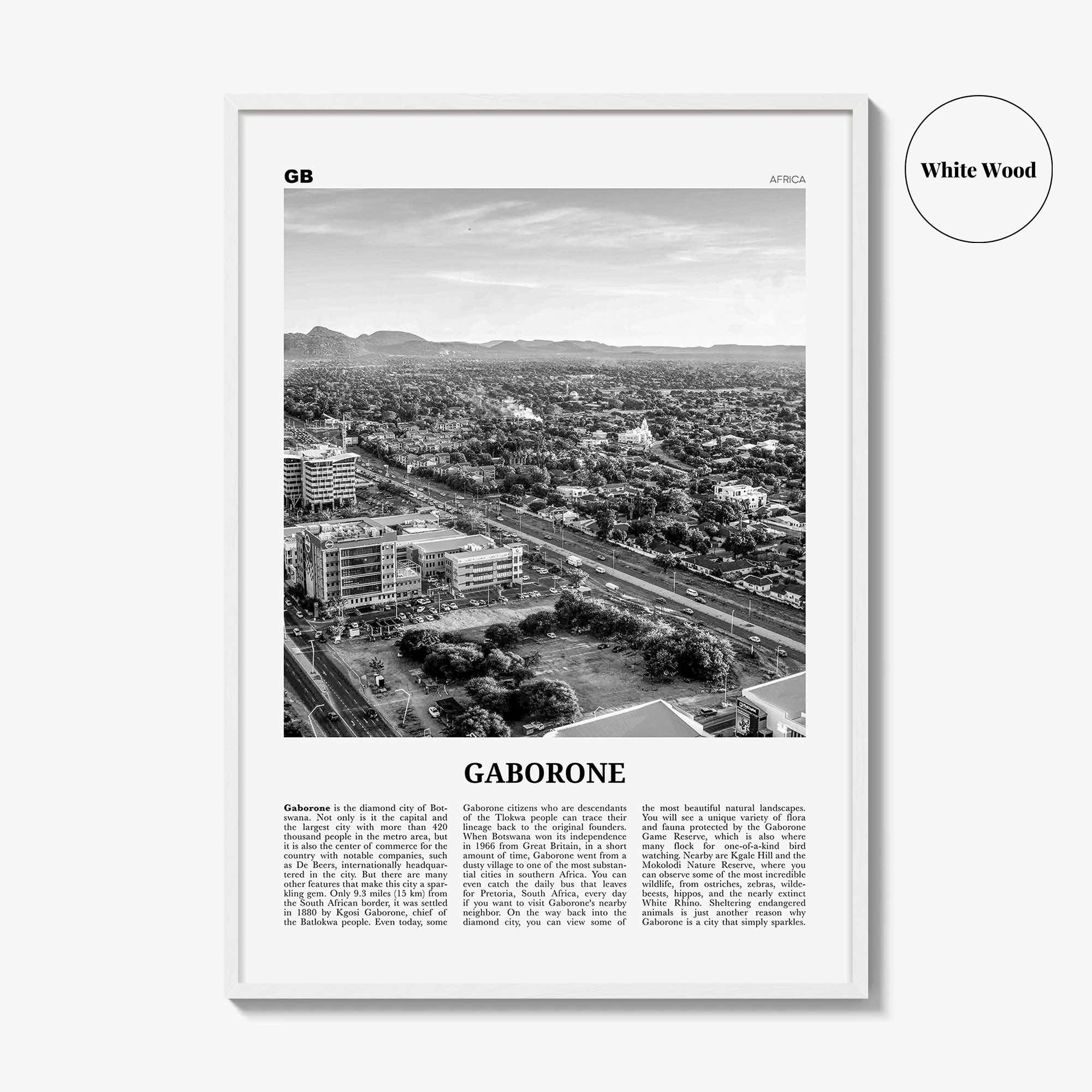 Gaborone Print Black and White, Gaborone Wall Art, Gaborone Poster, Gaborone Photo, Gaborone Wall Décor, Botswana, Gabs, Africa