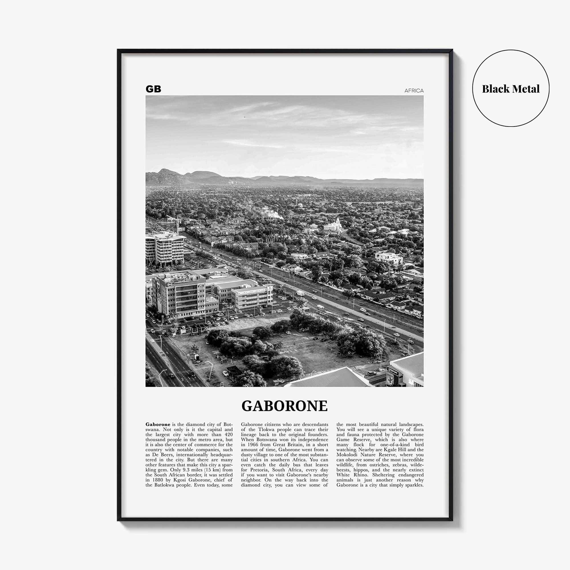 Gaborone Print Black and White, Gaborone Wall Art, Gaborone Poster, Gaborone Photo, Gaborone Wall Décor, Botswana, Gabs, Africa