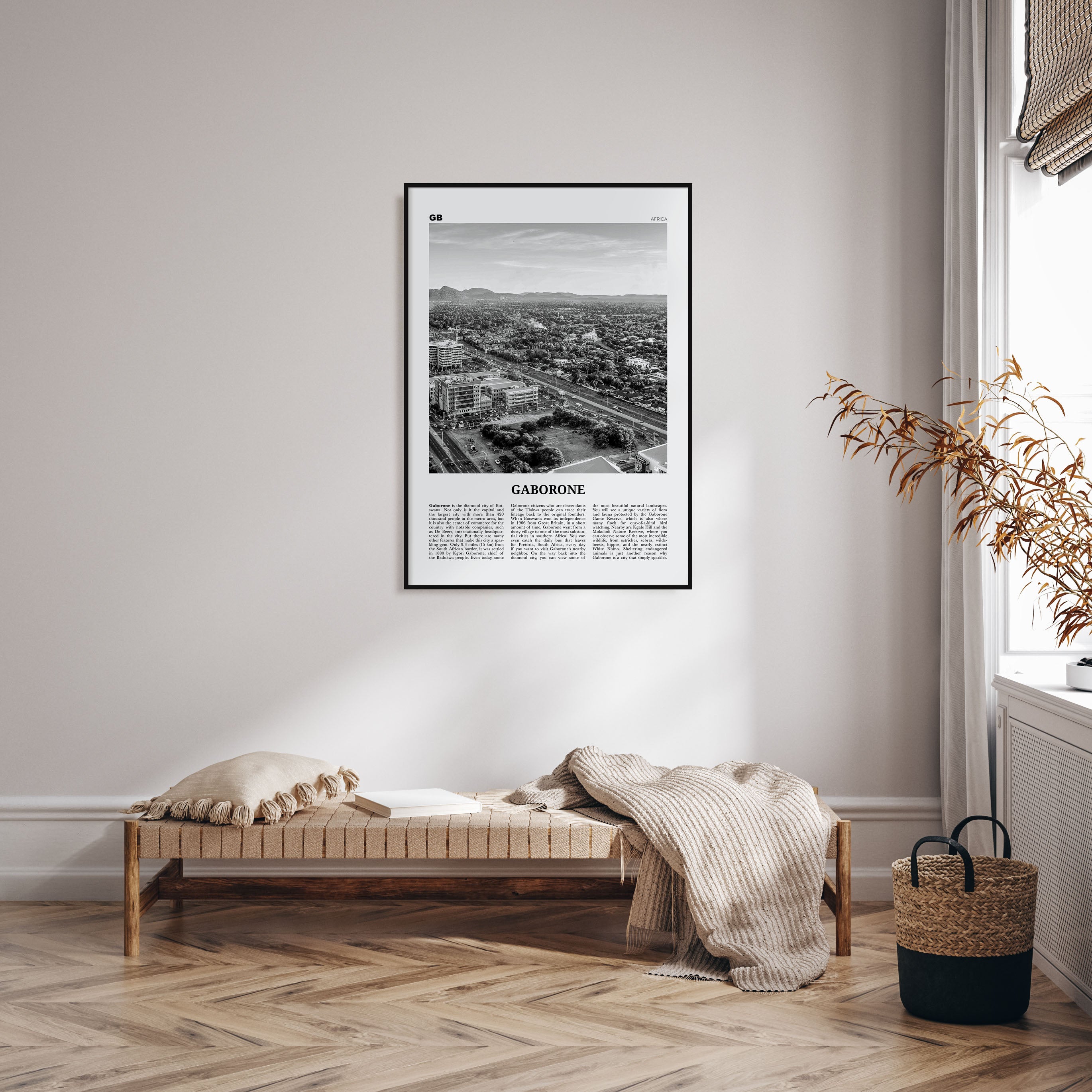 Gaborone Travel B&W Poster
