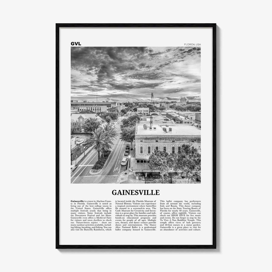 Gainesville Print Black and White, Gainesville Wall Art, Gainesville Poster, Gainesville Photo, Gainesville Wall Décor, Florida, USA